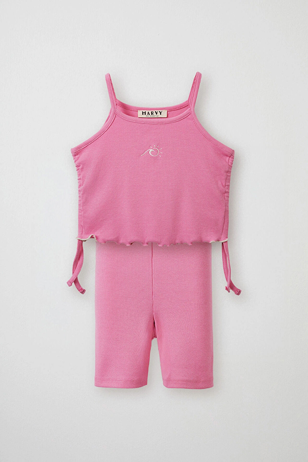 Pembe Fitilli Askılı Bluz - Mini Şort