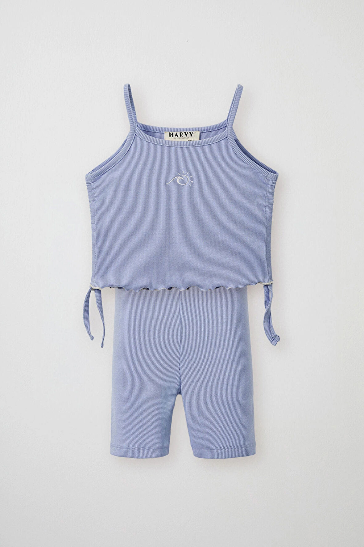 Mavi Fitilli Askılı Bluz - Mini Şort