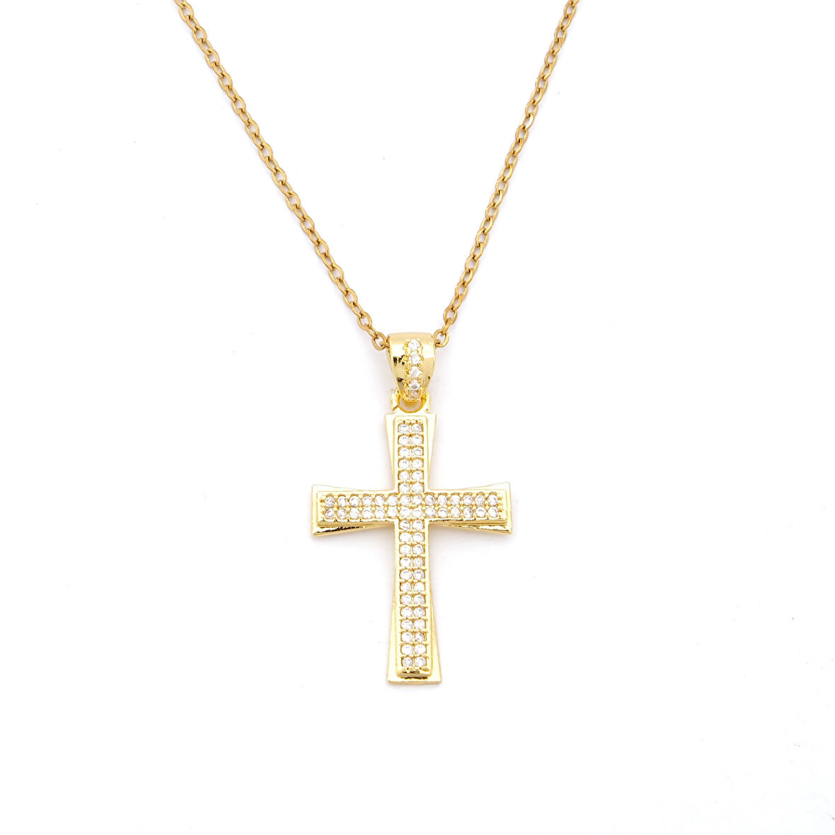 Çelik Kolye Kadın Altın Kaplama Haç Model KLY-630