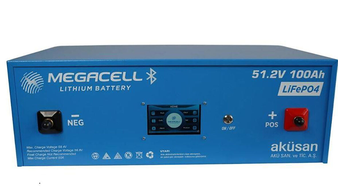 Megacell 51,2V 100Ah LiFePO4 Lityum Demir Fosfat Akü(Bluetooth)