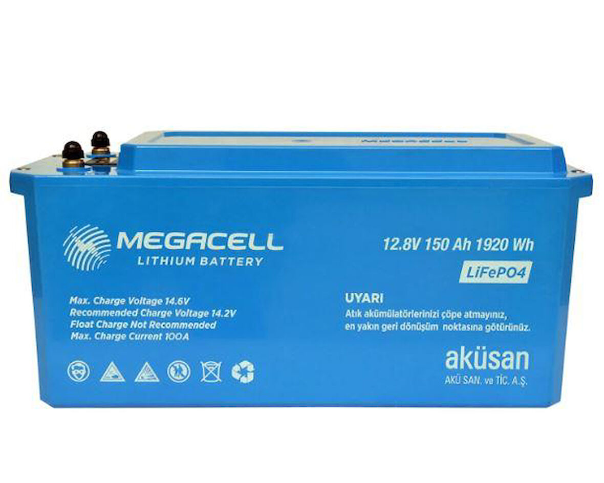 Megacell 12.8V 150Ah LiFePO4 Lityum Demir Fosfat Akü - (ABS Kasa)