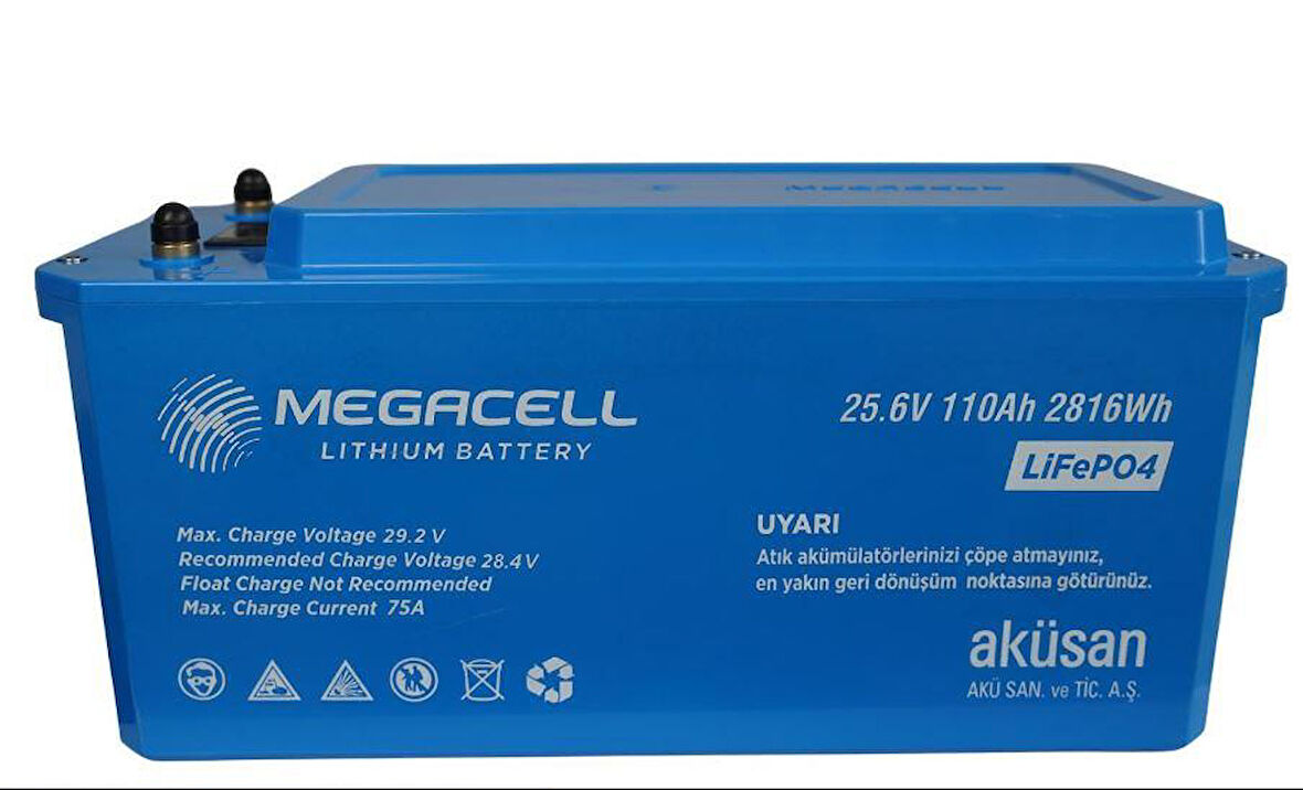 Megacell 25.6V 110Ah LiFePO4 Lityum Demir Fosfat Akü(ABS Kasa)