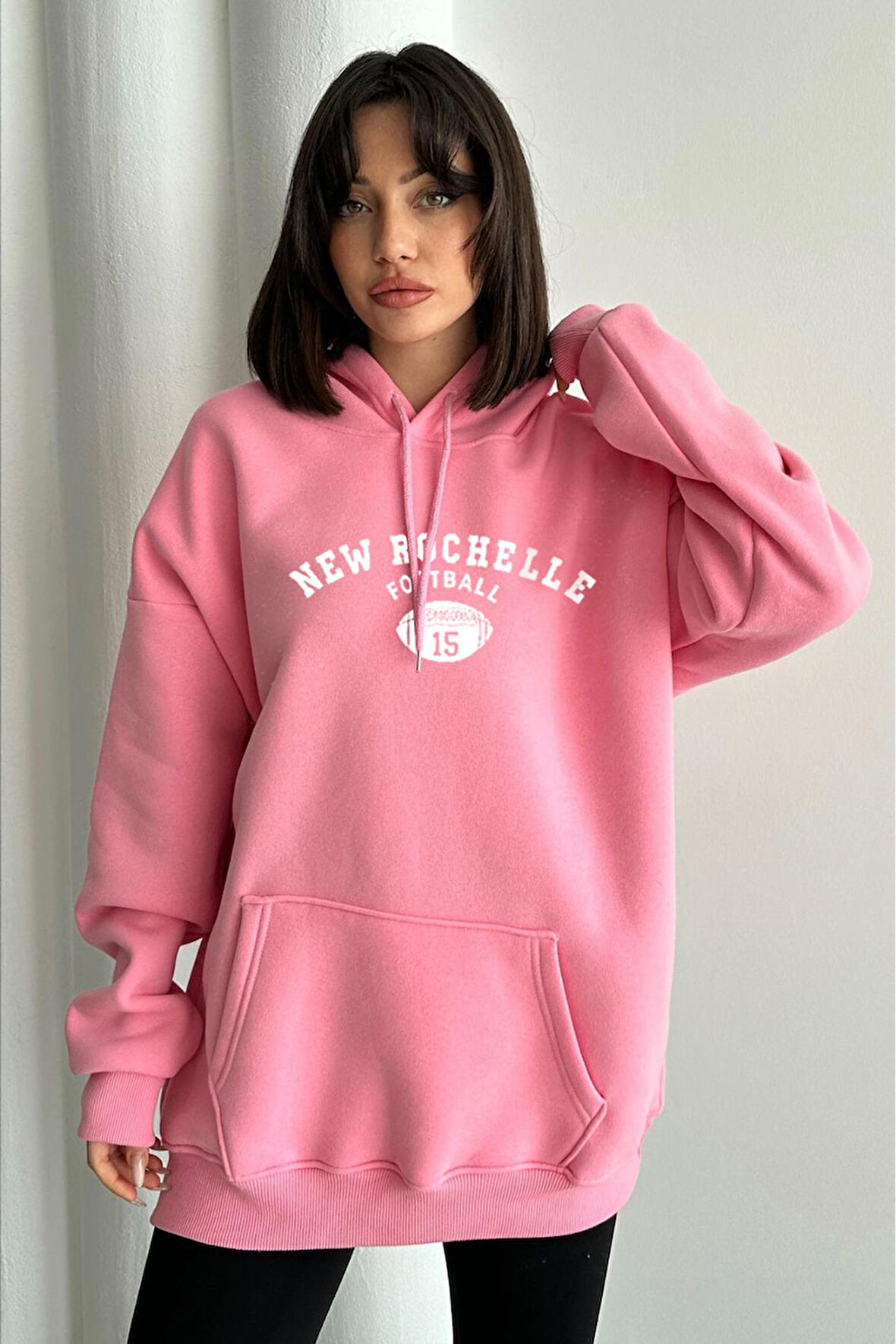 Kadın Pembe New Rochelle Baskılı Oversize Kapüşonlu Sweatshirt