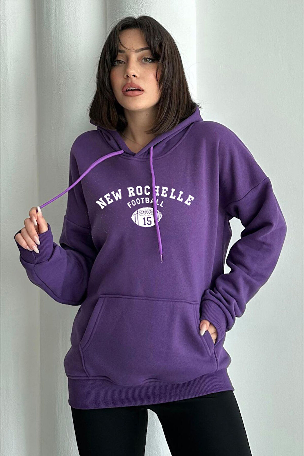 Kadın Mor New Rochelle Baskılı Oversize Kapüşonlu Sweatshirt