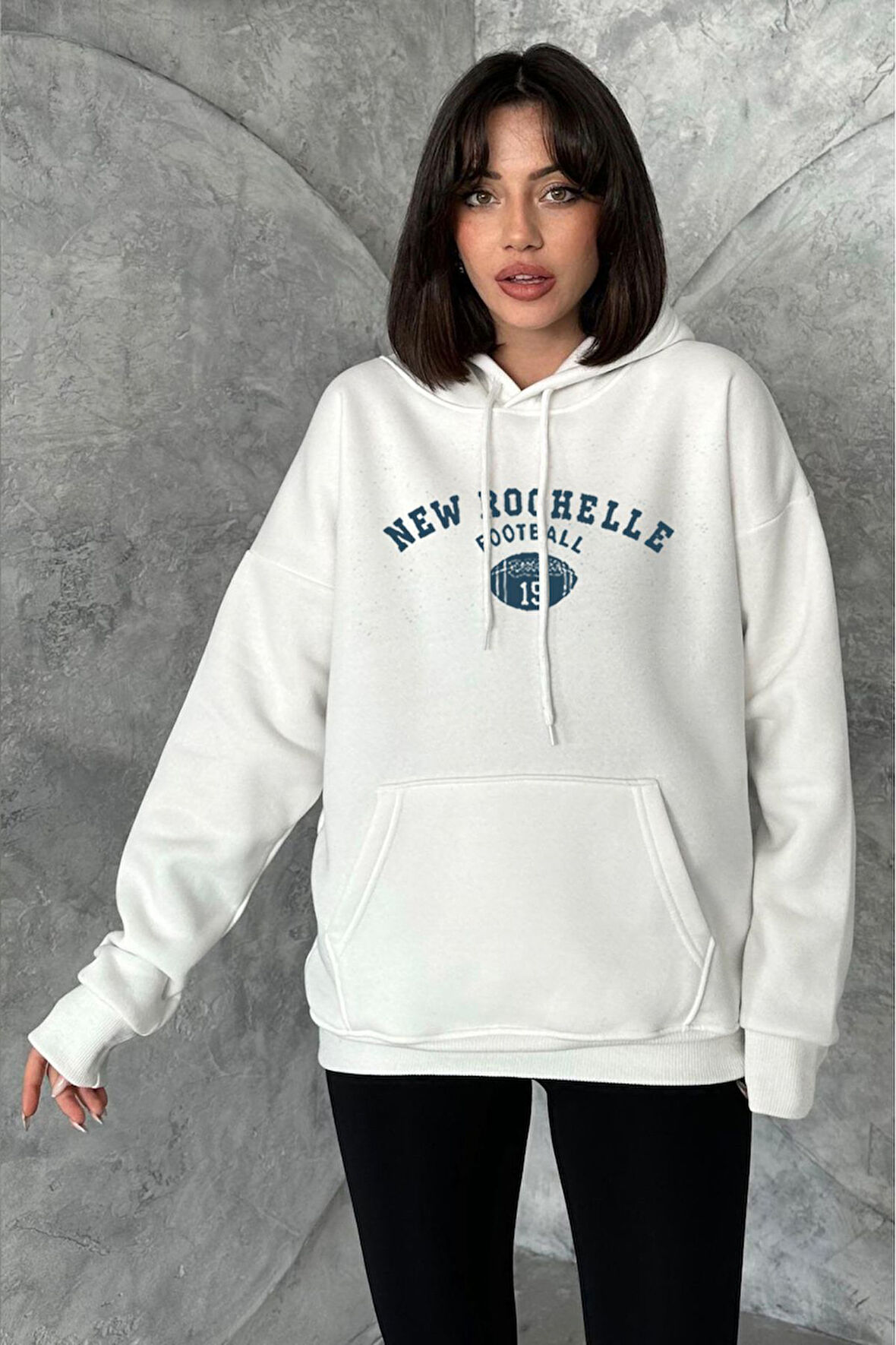 Kadın Krem New Rochelle Baskılı Oversize Kapüşonlu Sweatshirt