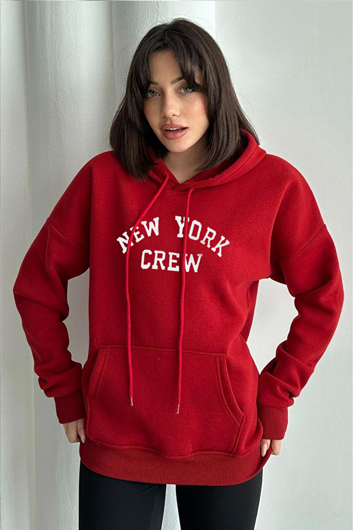 Kadın New York Crew Baskılı Oversize Kapüşonlu Sweatshirt