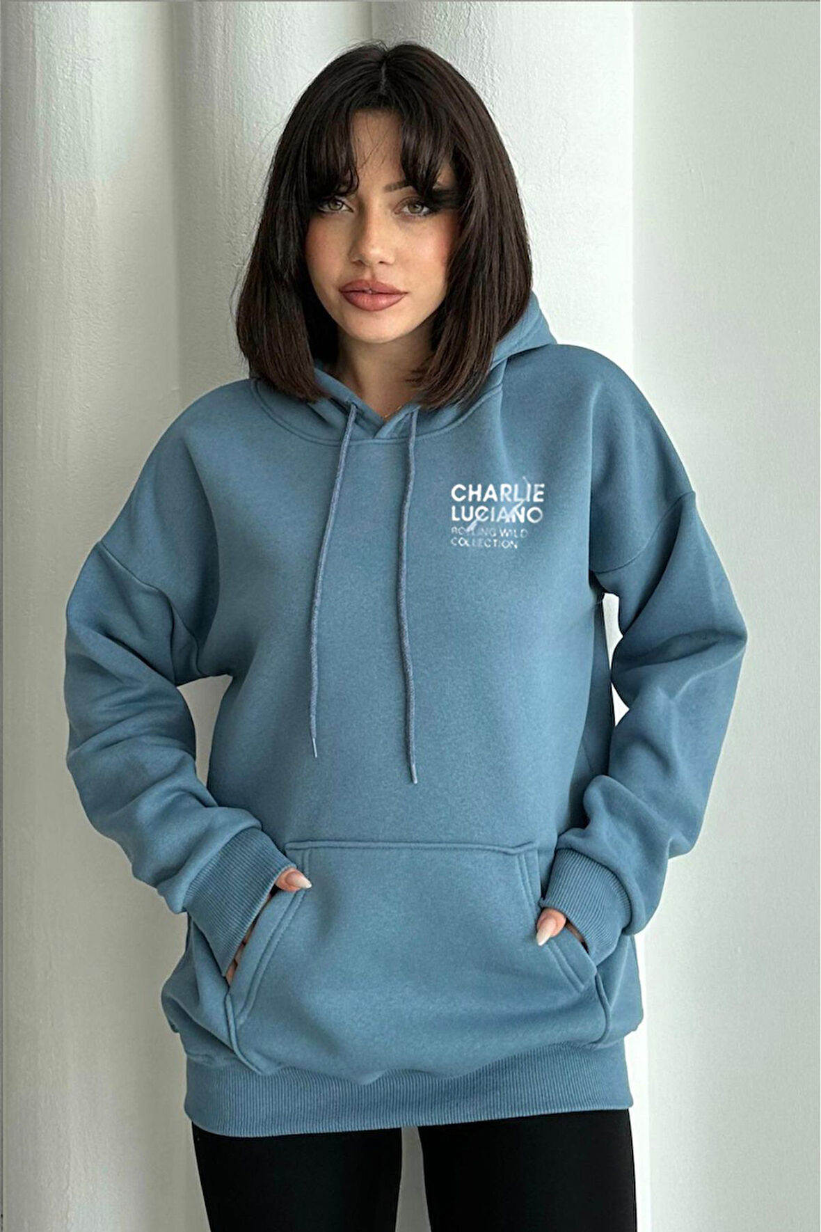 Kadın Charlie Luciano Baskılı Oversize Kapüşonlu Sweatshirt