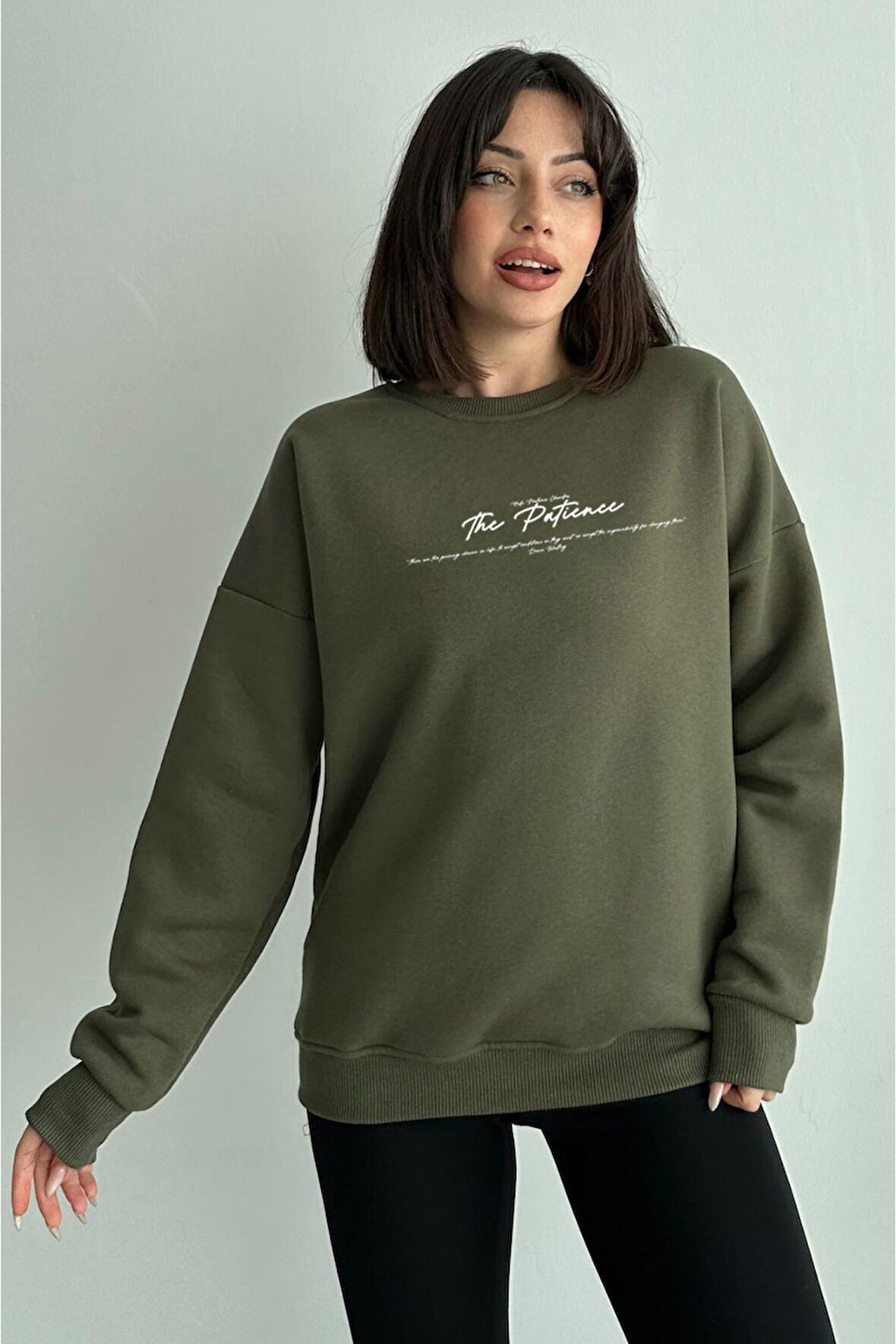 Kadın The Patience Baskılı Oversize Bisiklet Yaka Sweatshirt