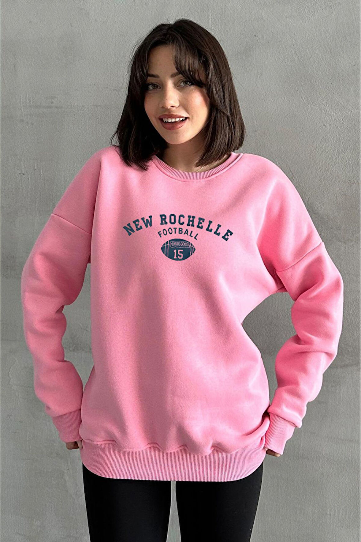 Kadın New Rochelle Baskılı Oversize Bisiklet Yaka Sweatshirt