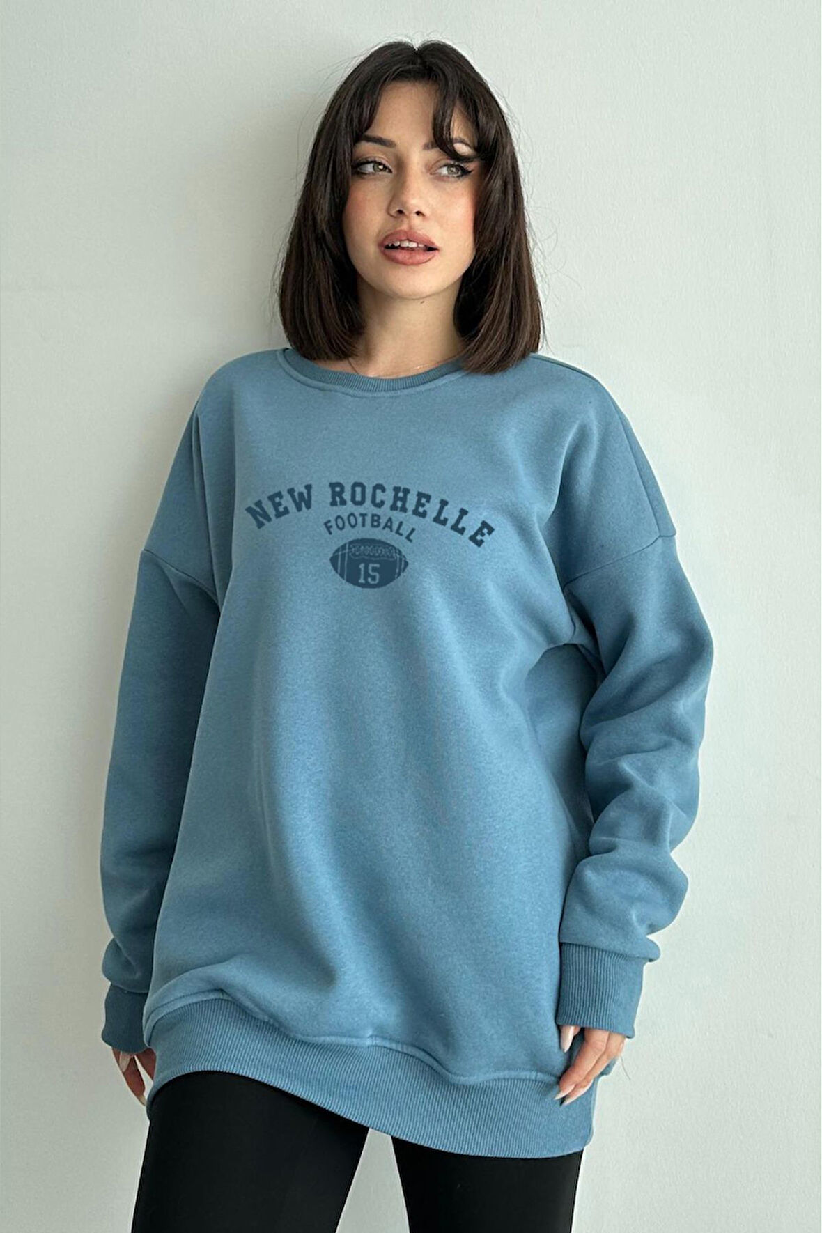 Kadın New Rochelle Baskılı Oversize Bisiklet Yaka Sweatshirt