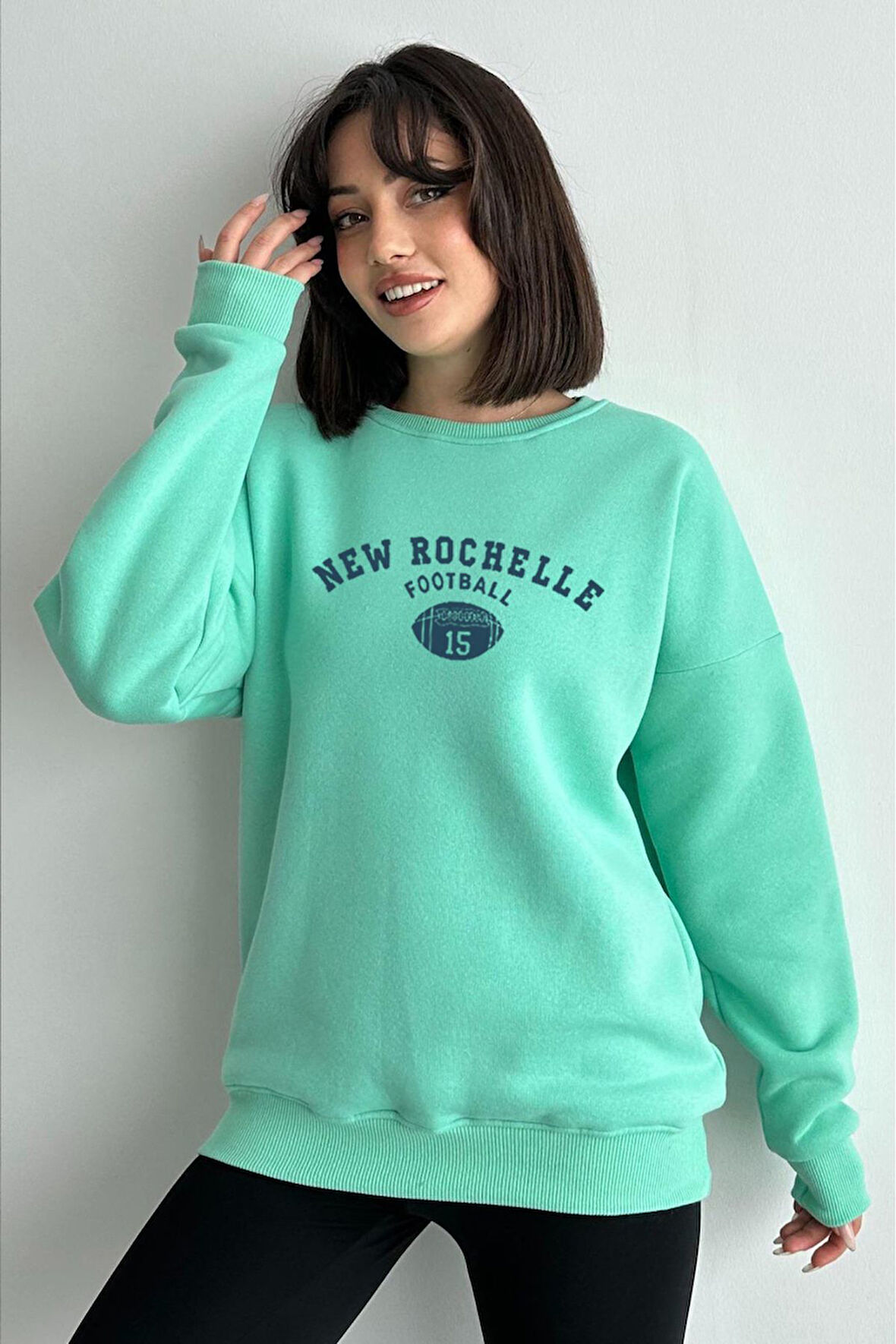 Kadın New Rochelle Baskılı Oversize Bisiklet Yaka Sweatshirt