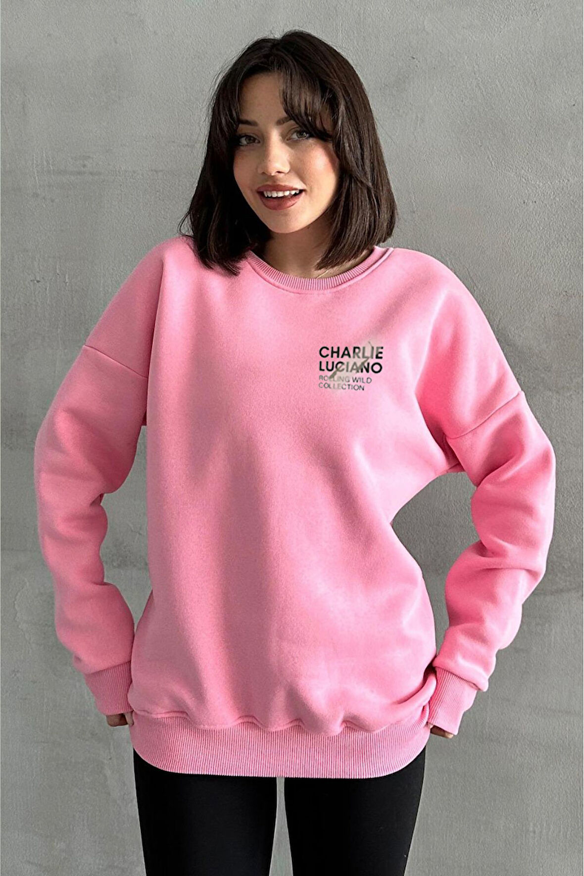 Kadın Charlie Luciano Baskılı Oversize Bisiklet Yaka Sweatshirt