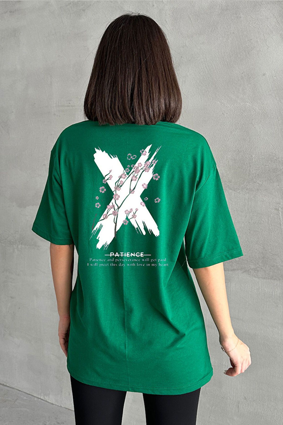 Kadın X Patience Baskılı Bisiklet Yaka Oversize T-Shirt