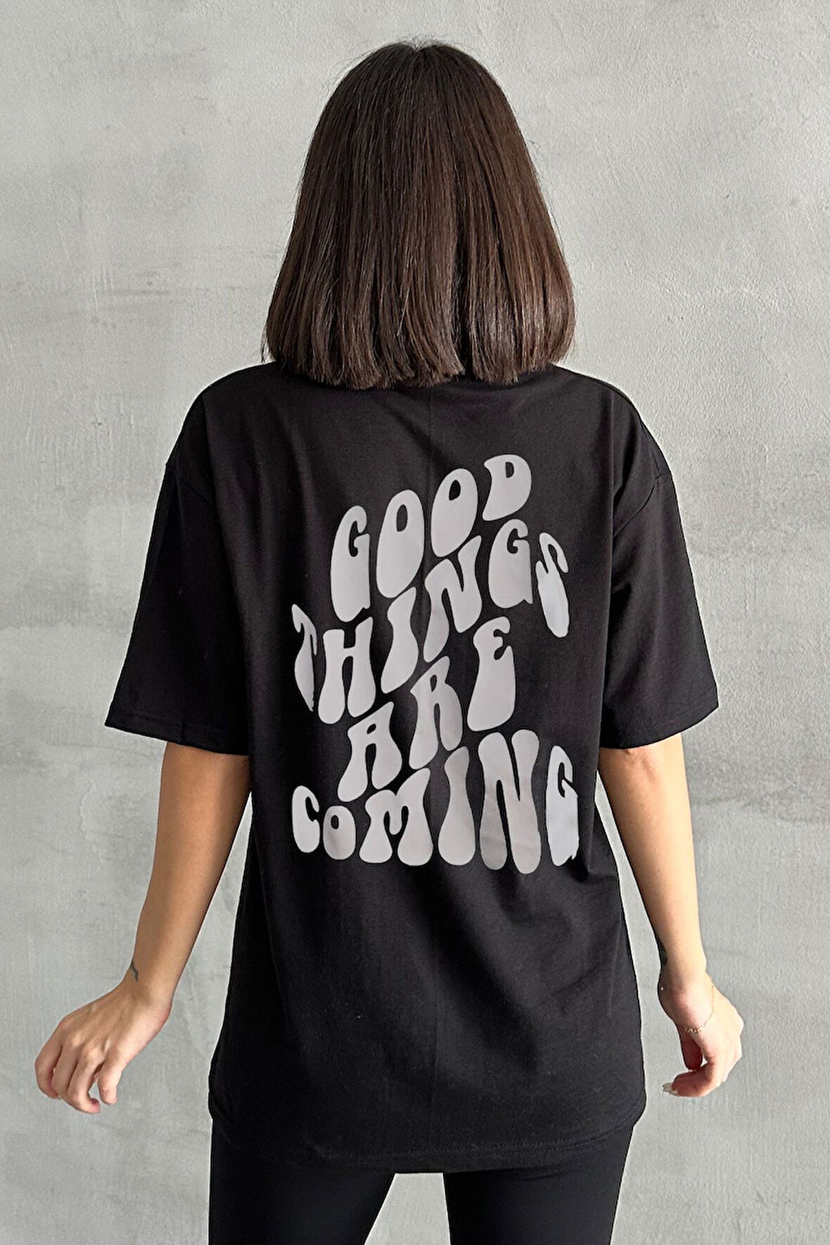 Kadın Good Things Baskılı Bisiklet Yaka Oversize T-Shirt