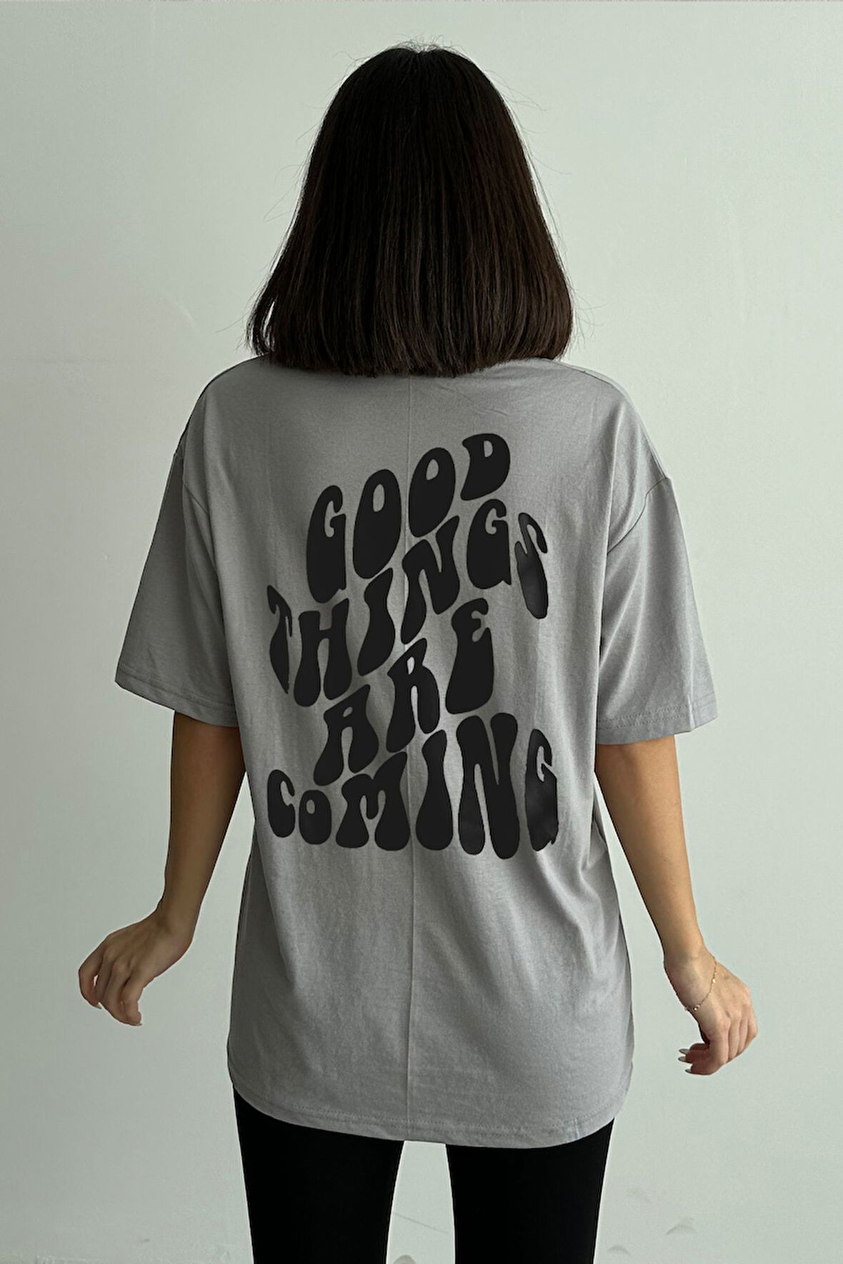 Kadın Good Things Baskılı Bisiklet Yaka Oversize T-Shirt