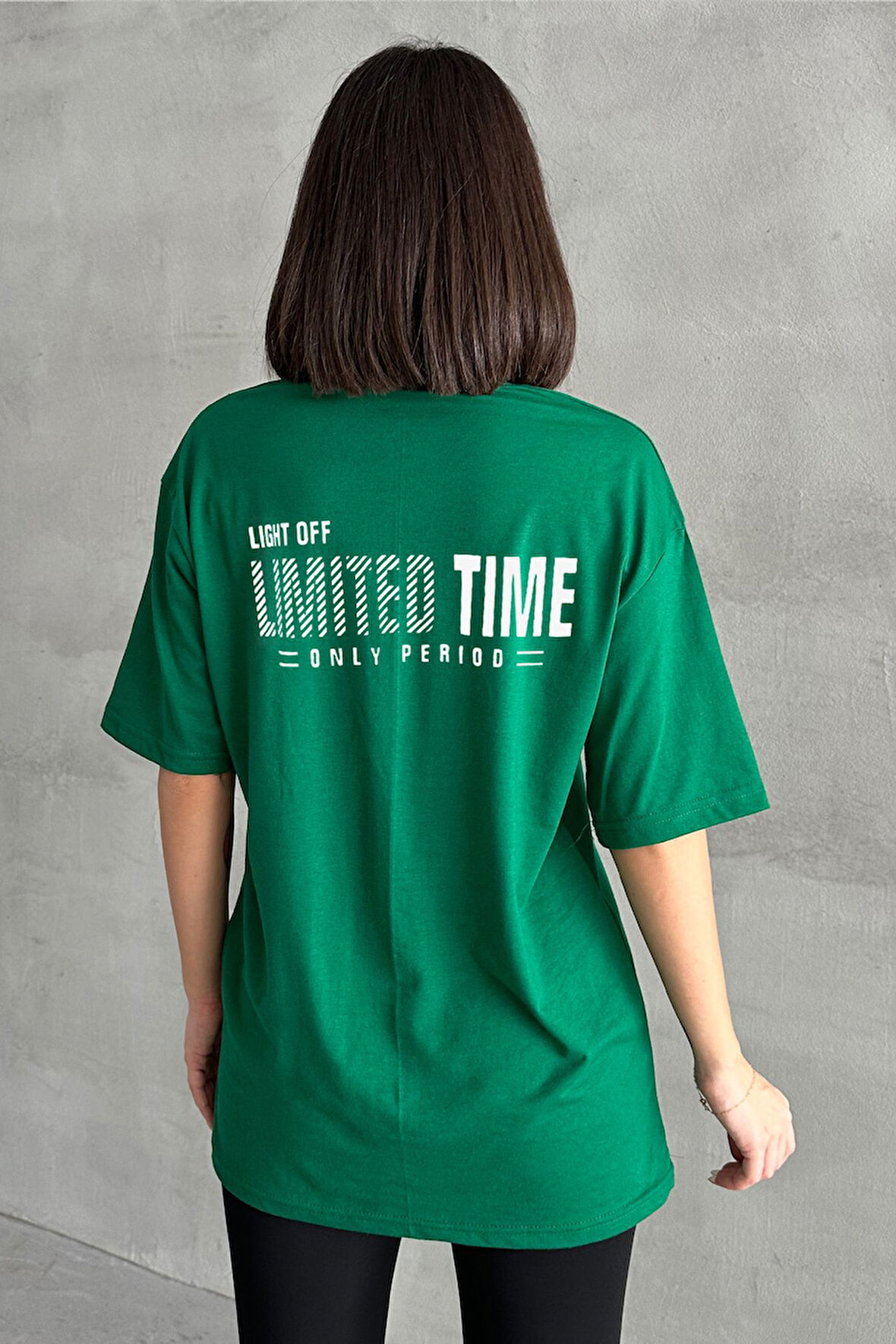 Kadın Limited Time Baskılı Bisiklet Yaka Oversize T-Shirt