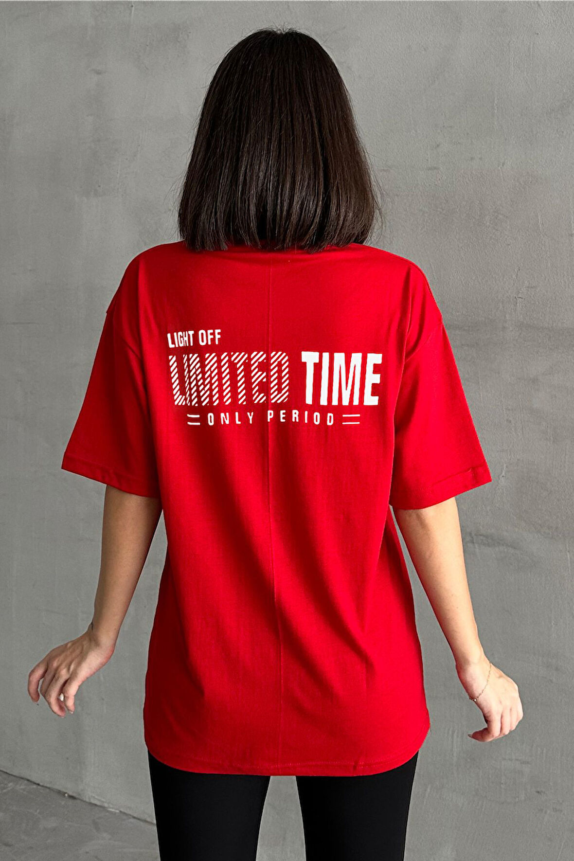 Kadın Limited Time Baskılı Bisiklet Yaka Oversize T-Shirt