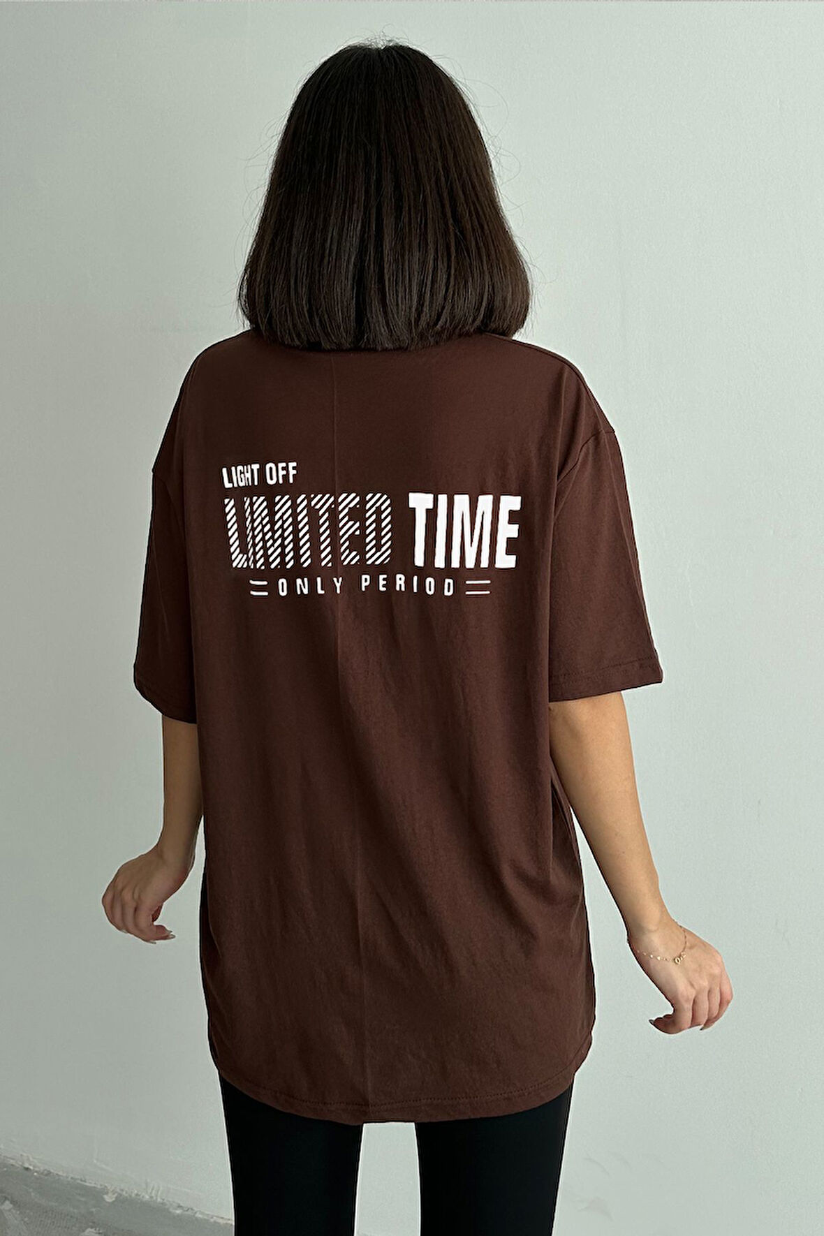 Kadın Limited Time Baskılı Bisiklet Yaka Oversize T-Shirt