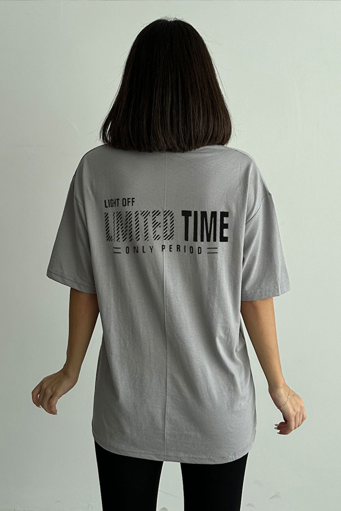 Kadın Limited Time Baskılı Bisiklet Yaka Oversize T-Shirt