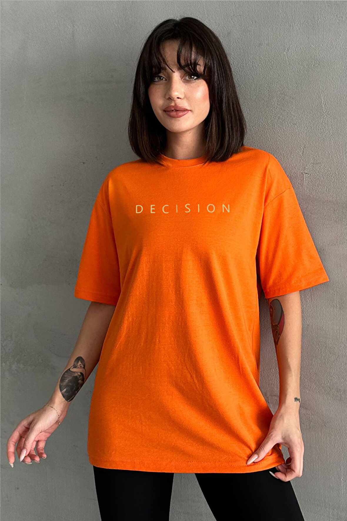 Kadın Decision Baskılı Bisiklet Yaka Oversize T-Shirt
