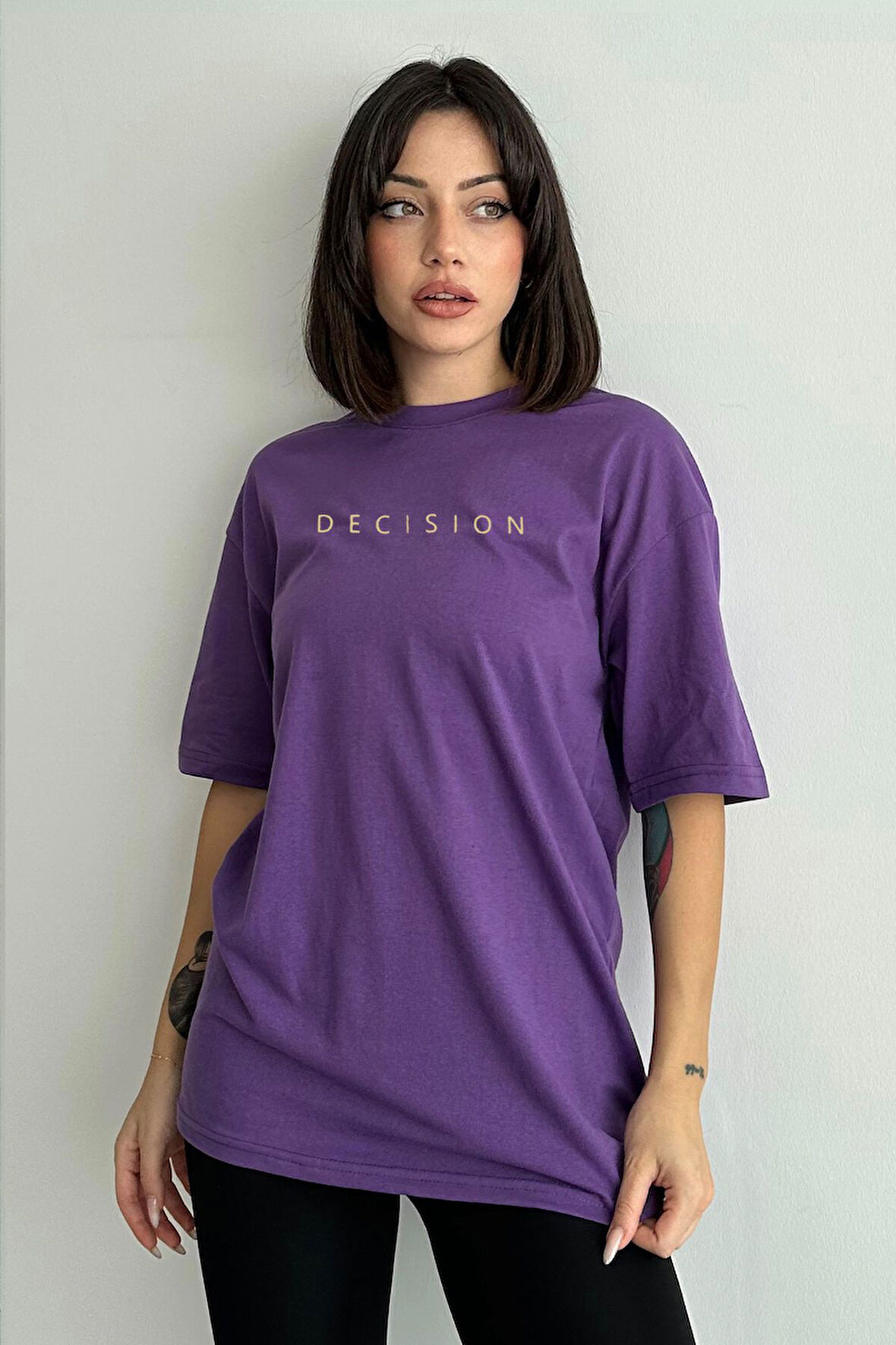 Kadın Decision Baskılı Bisiklet Yaka Oversize T-Shirt