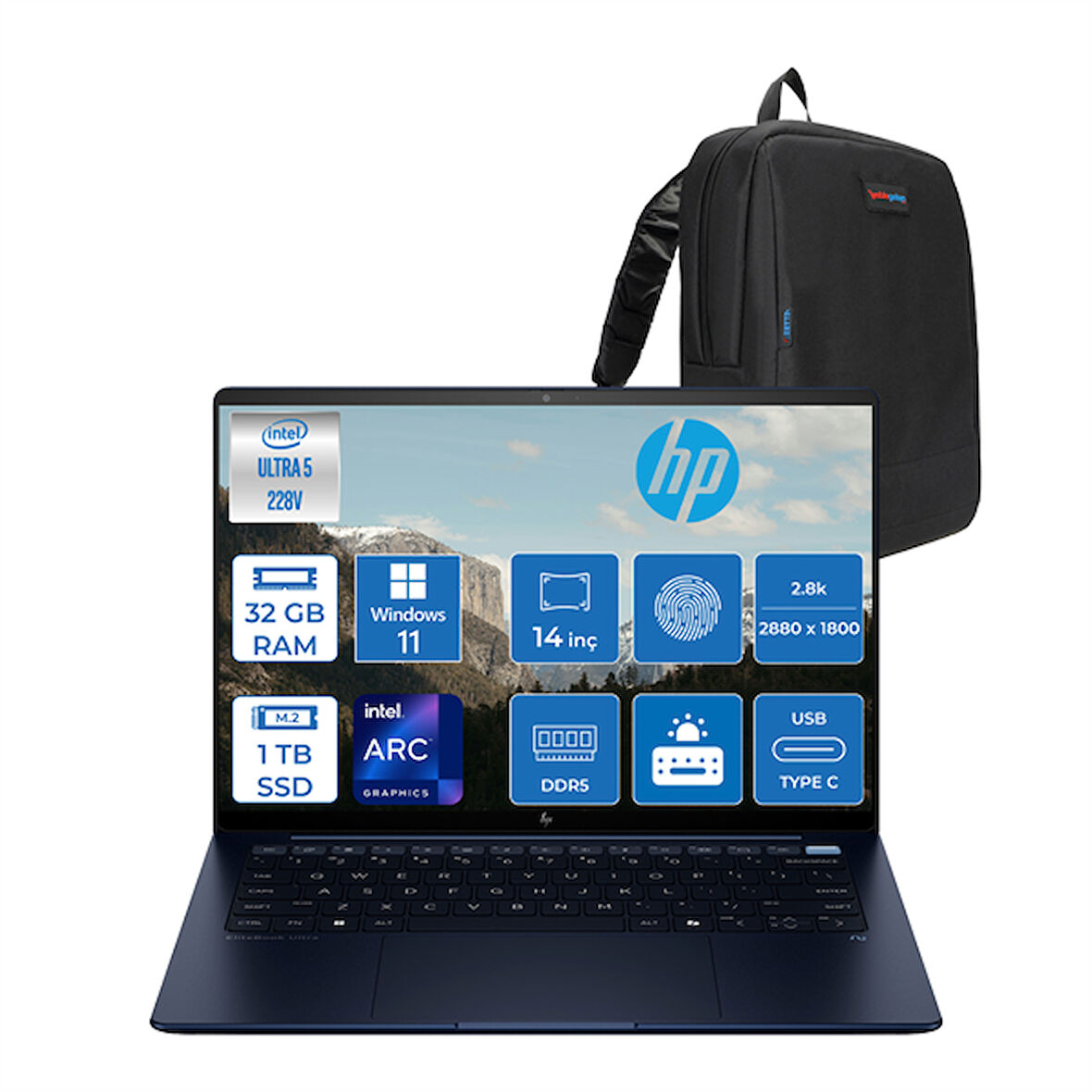 Hp Elıtebook Ultra G1I Intel Ultra 5 228V 32GB Ddr5 1tb SSD Intel® Arc 14" 2.8k (2880 x 1800) OLED 400NITS 100% Dcı-P3 Windows 11 Pro Taşınabilir Bilgisayar B68YZETP10 + Zettaçanta