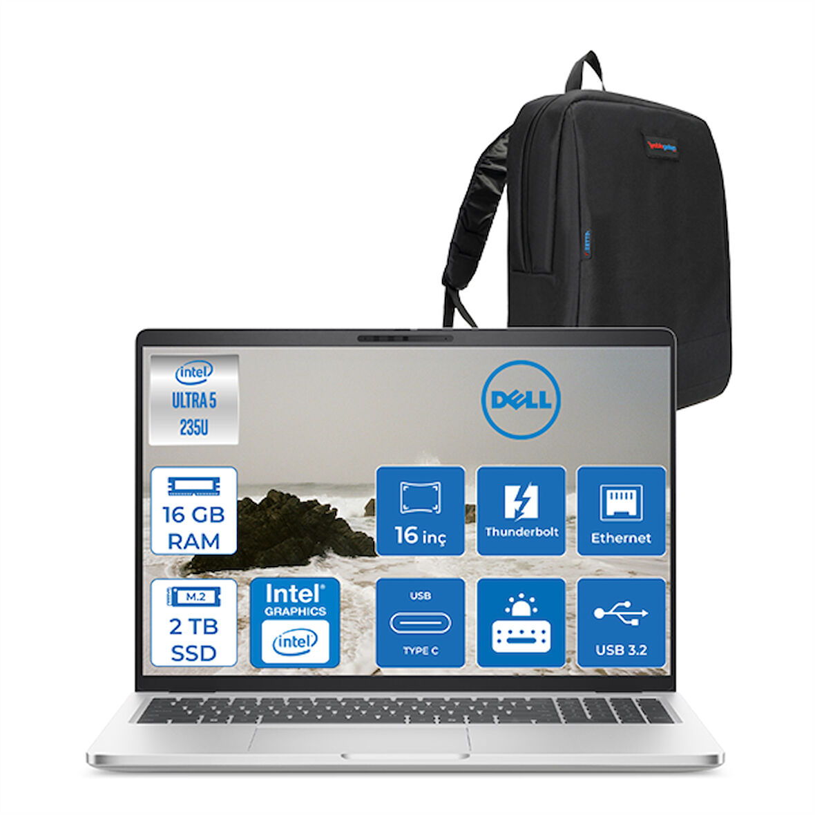 Dell Pro 16 Plus Ultra Core 5 235U 16GB Ddr5 2tb SSD Intel Graphics 16" Fhd+ 300NIT Ubuntu Taşınabilir Bilgisayar U5235U165UF03 + Zettaçanta