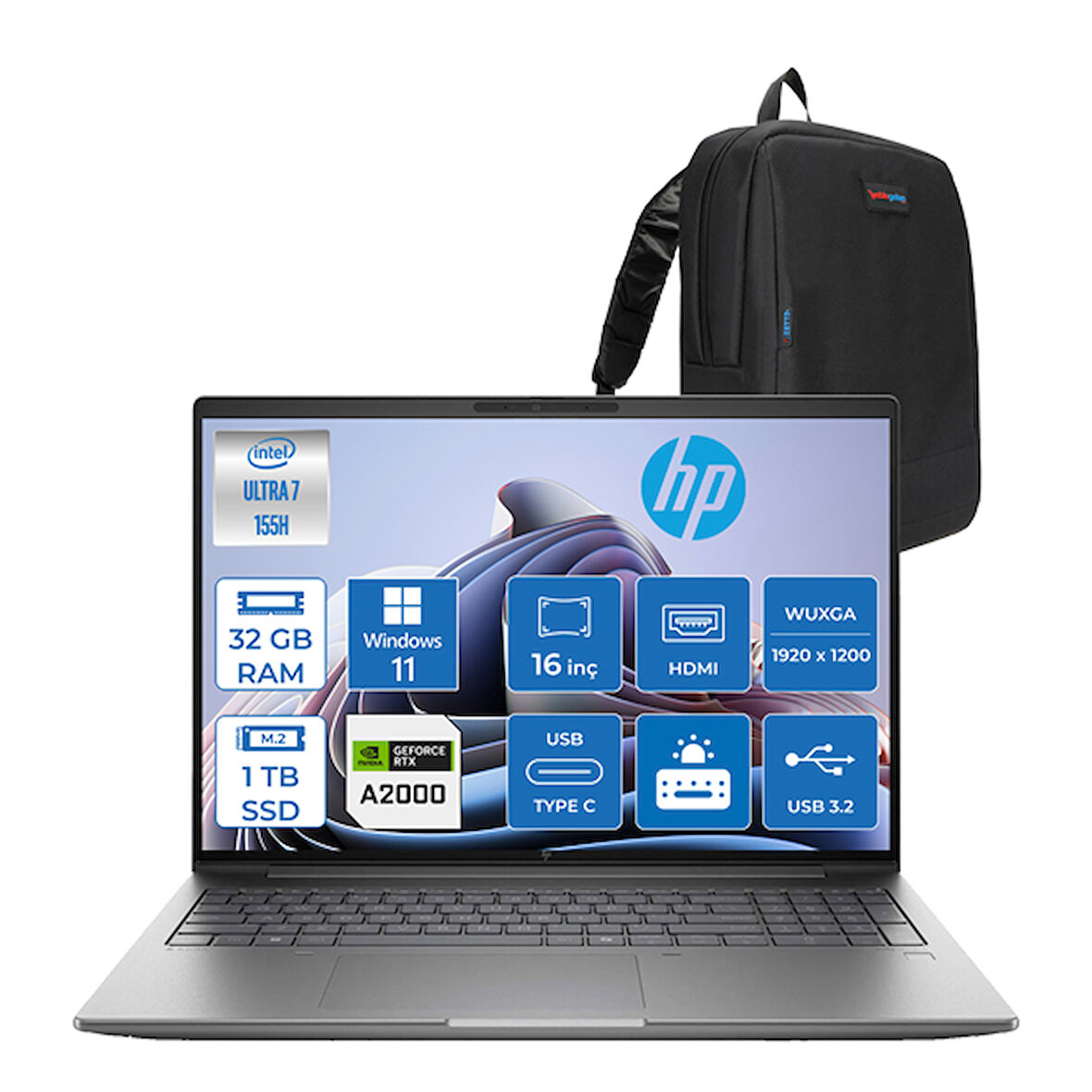 Hp Zbook Power G11 Ultra 7 155H 32GB Ddr5 1tb SSD 8GB/RTXA2000 16" Wuxga IPS Windows 11 Pro Yapay Zeka Destekli Mobil Iş Istasyonu 8T0U3EAP00 + Zettaçanta