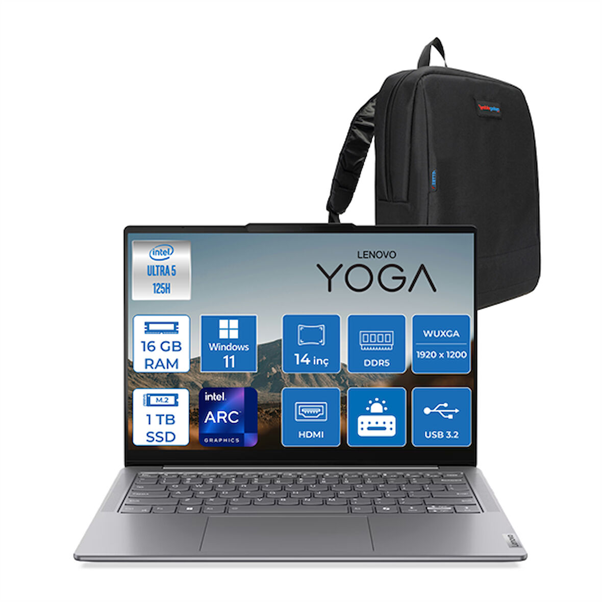 Lenovo Yoga Slim 7 14IMH9 Ultra 5 125H 16GB LPDDR5X 1tb 14" Wuxga (1920X1200) OLED 400NITS Intel Arc Graphics Windows 11 Pro Taşınabilir Bilgisayar YS14IMH9P02 + Zettaçanta