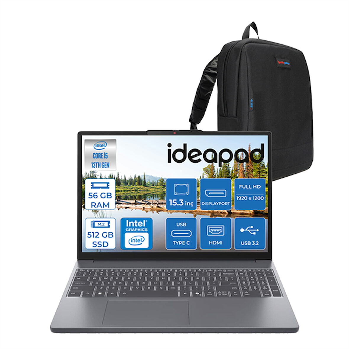 Lenovo Ideapad Slim 3 Intel Core I5 13420H 56GB Ddr5 512GB SSD Intel® UHD Graphics Freedos 15.3" Wuxga IPS Taşınabilir Bilgisayar ID15IRH10F13 + Zettaçanta