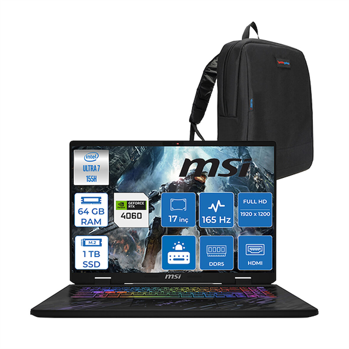 Msı Pulse 17 Aı Intel Core Ultra 7 155H 64GB Ddr5 1tb SSD 8GB/RTX4060/140W 17" IPS Wuxga 165Hz WIN11PRO Taşınabilir Bilgisayar C1083XTRP20 + Zettaçanta