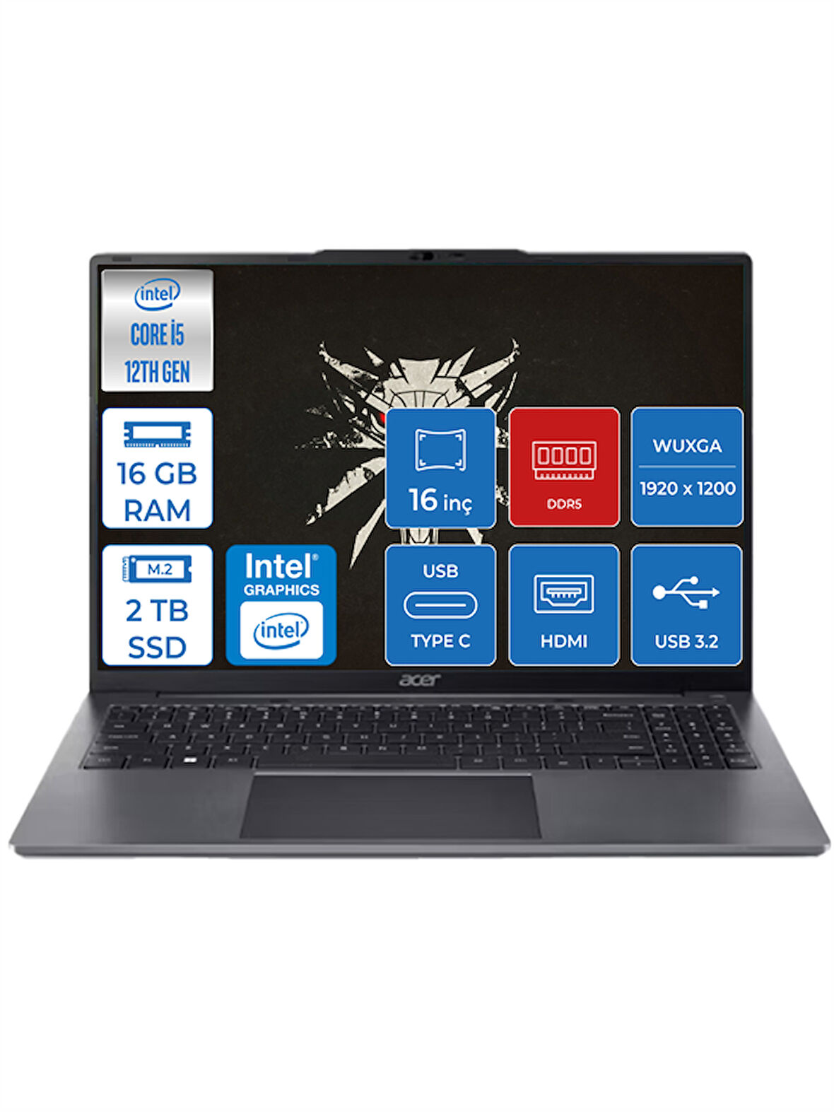 Acer Aspire Lite 16 Intel Core I5-1235U 16GB Ddr5 Ram 2tb SSD 16'' IPS Wuxga Fhd Windows 11 Pro Taşınabilir Bilgisayar AL1651PWP05 + Zettaçanta