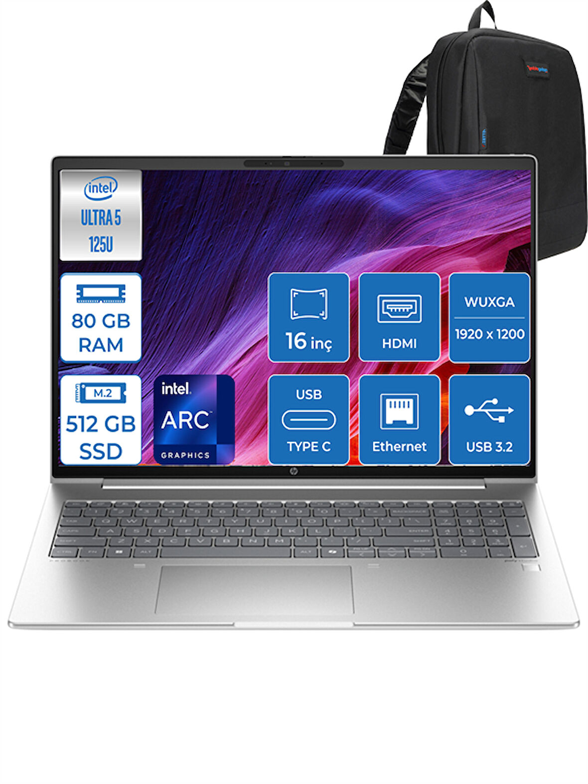 Hp Probook 460 G11 Intel Core Ultra 5 125U Ddr5 80GB 512GB SSD Intel® Aı Boost 16 Wuxga IPS Windows 11 Home Taşınabilir Bilgisayar 9Y7S7ETH21 + Zettaçanta