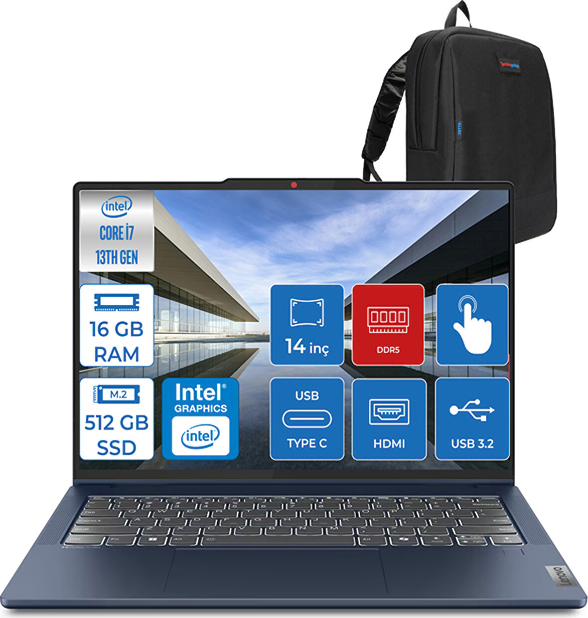 Lenovo Ideapad Slim 5 Intel Core I7 13620H 16GB Lpddr5 512GB SSD WIN11HOME 14" OLED Wuxga IPS Dokunmatik Bilgisayar ID83KX003TTRP01 + Zettaçanta