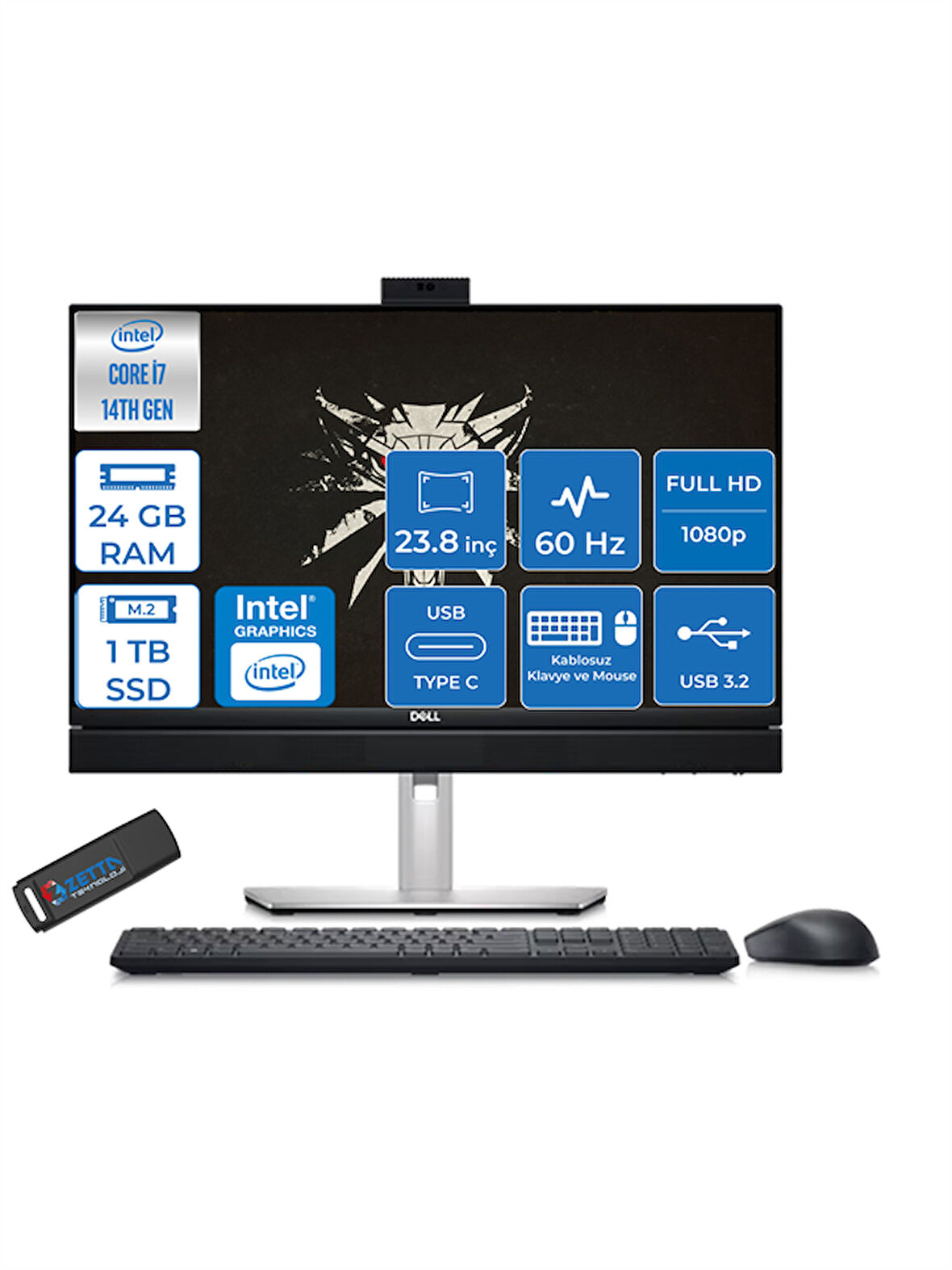 Optıplex 7420 Plus Intel® Core™ I7 14700 24GB Ddr5 1tb SSD 23.8" Fhd Windows 11 Home All In One Bilgisayar N005O7420AIOPEMEAH06 + Zettaçanta