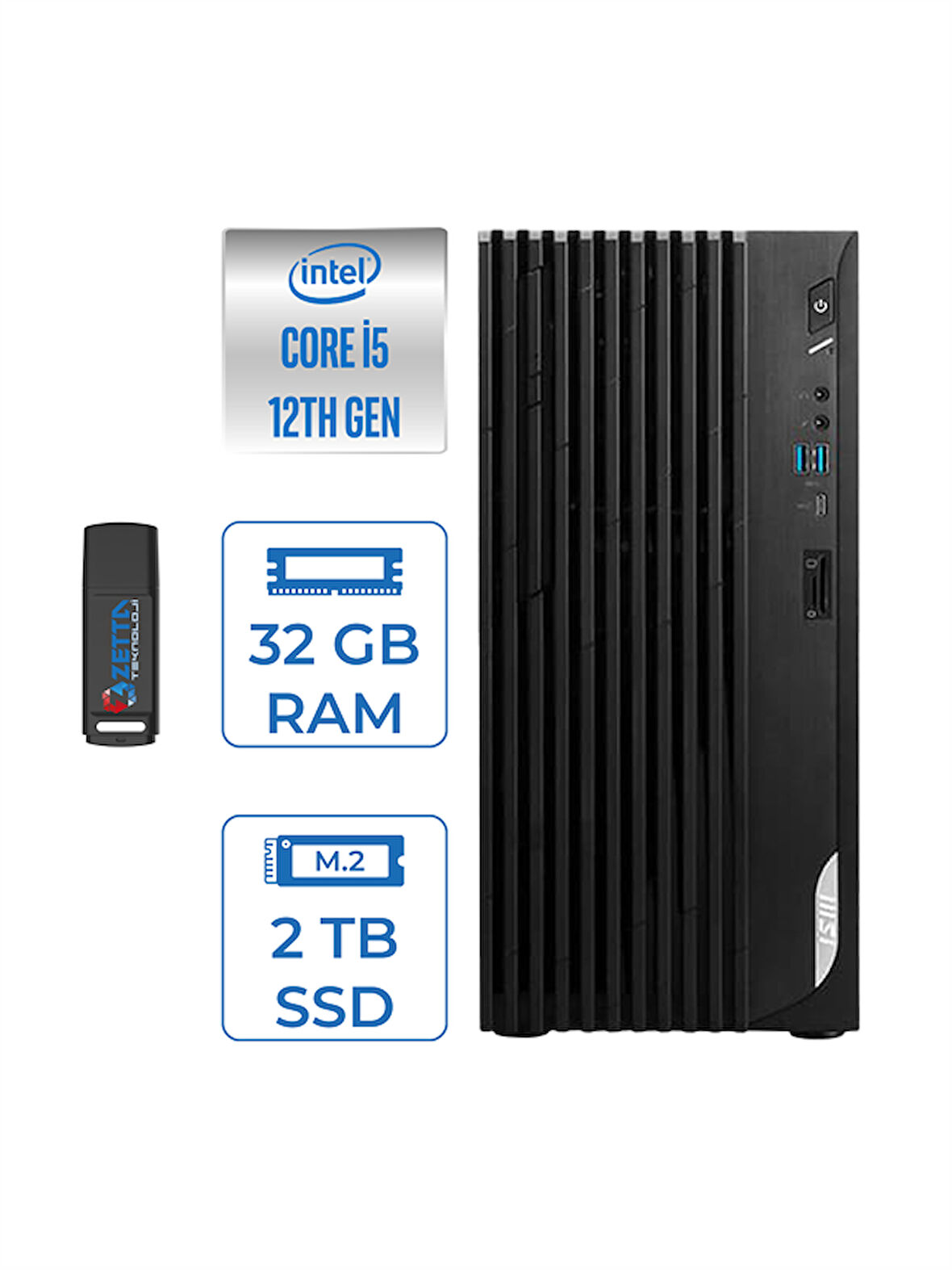 MSI Pro DP180 Intel Core I5 12400 32GB 2tb SSD Intel UHD Grafik Freedos Masaüstü Bilgisayar MS422XTRF10 + Zettausbbellek
