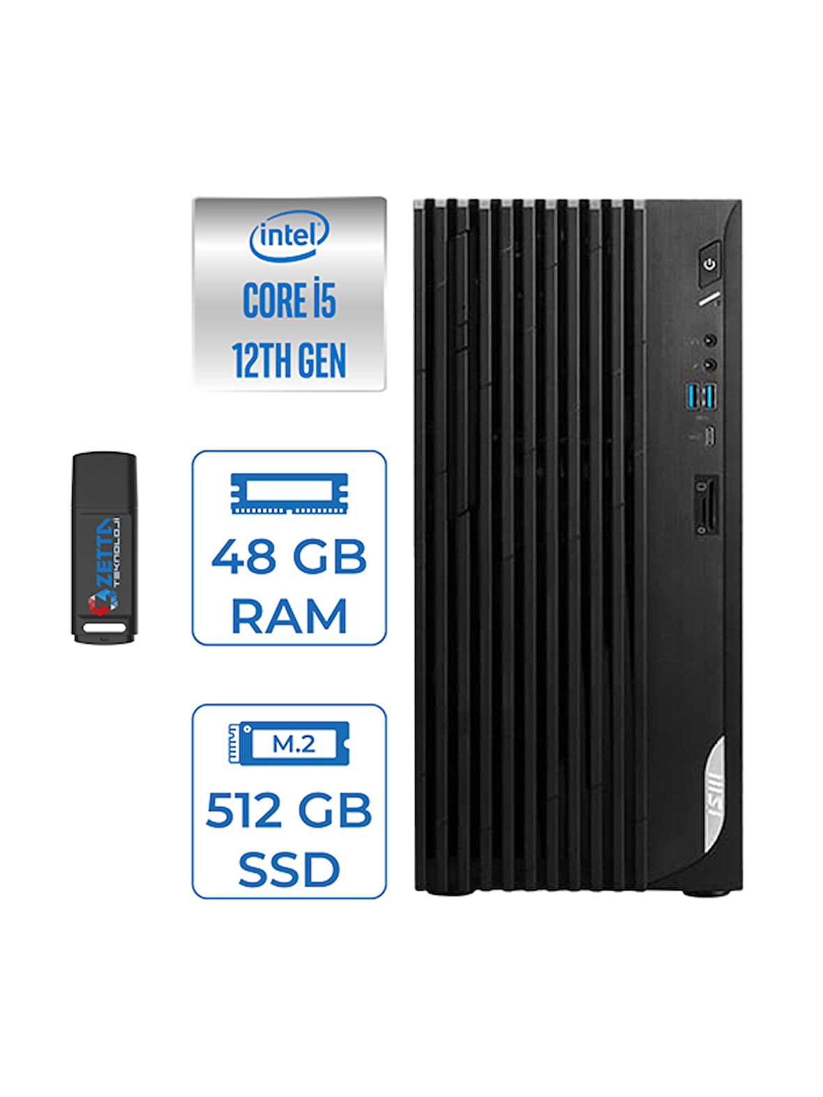 MSI Pro DP180 Intel Core I5 12400 48GB 512GB SSD Intel UHD Grafik Windows 11 Pro Masaüstü Bilgisayar MS422XTRP12 + Zettausbbellek