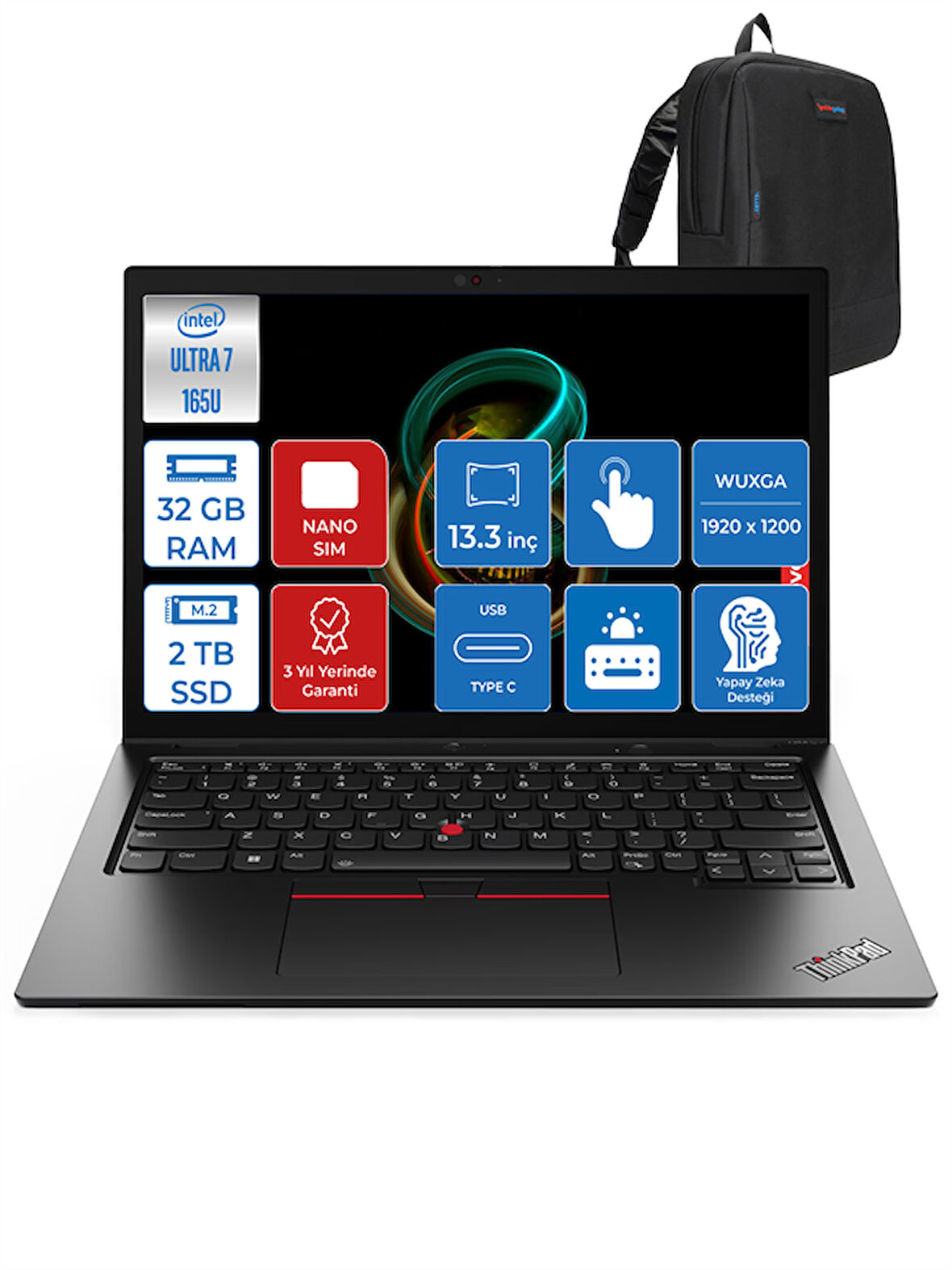 Lenovo Thinkpad L13 G5 Yoga Ultra 7 165U 32GB 2tb 13.3" Wuxga Freedos Nanosim Dokunmatik Yapay Zeka Destekli Bilgisayar L21LM0037TXF03