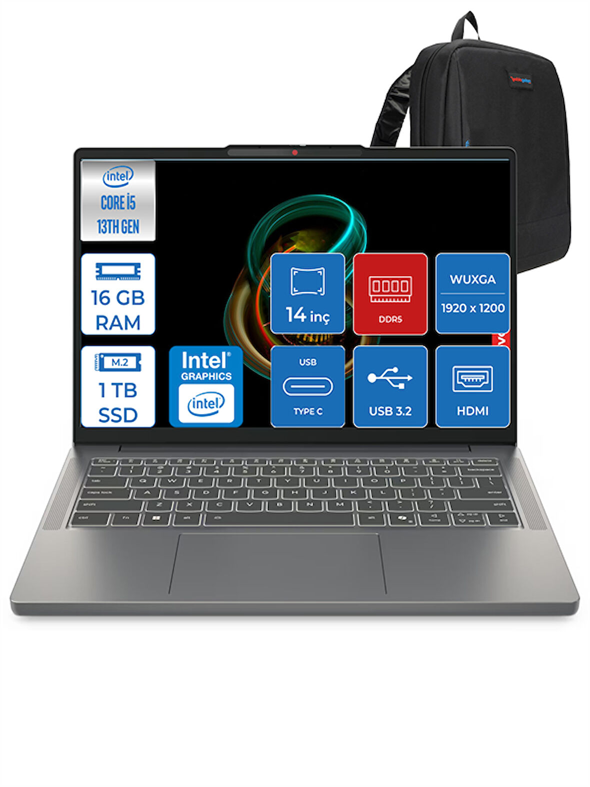 Lenovo Ideapad Slim 3 Intel Core I5 13420H 16GB Ddr5 512GB + 512GB SSD Intel® UHD Graphics WIN11HOME 14" Wuxga IPS Taşınabilir Bilgisayar 3S15IRH10H02 + Zettaçanta