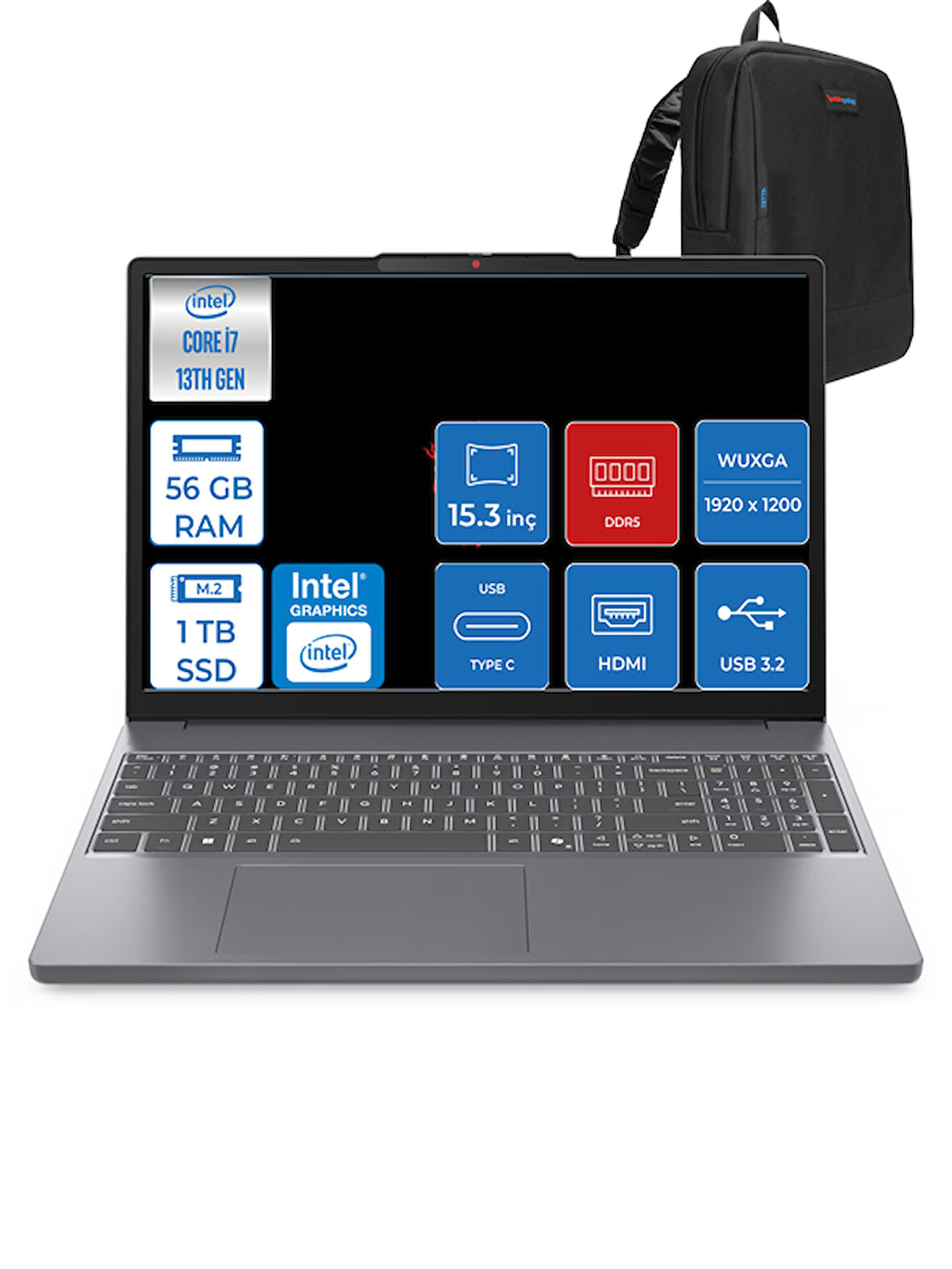 Lenovo Ideapad Slim 3 Core I7 13620H 56GB Ddr5 1tb SSD Intel® UHD Graphics WIN11PRO 15.3" Wuxga IPS Taşınabilir Bilgisayar 3S15IRH10P15 + Zettaçanta