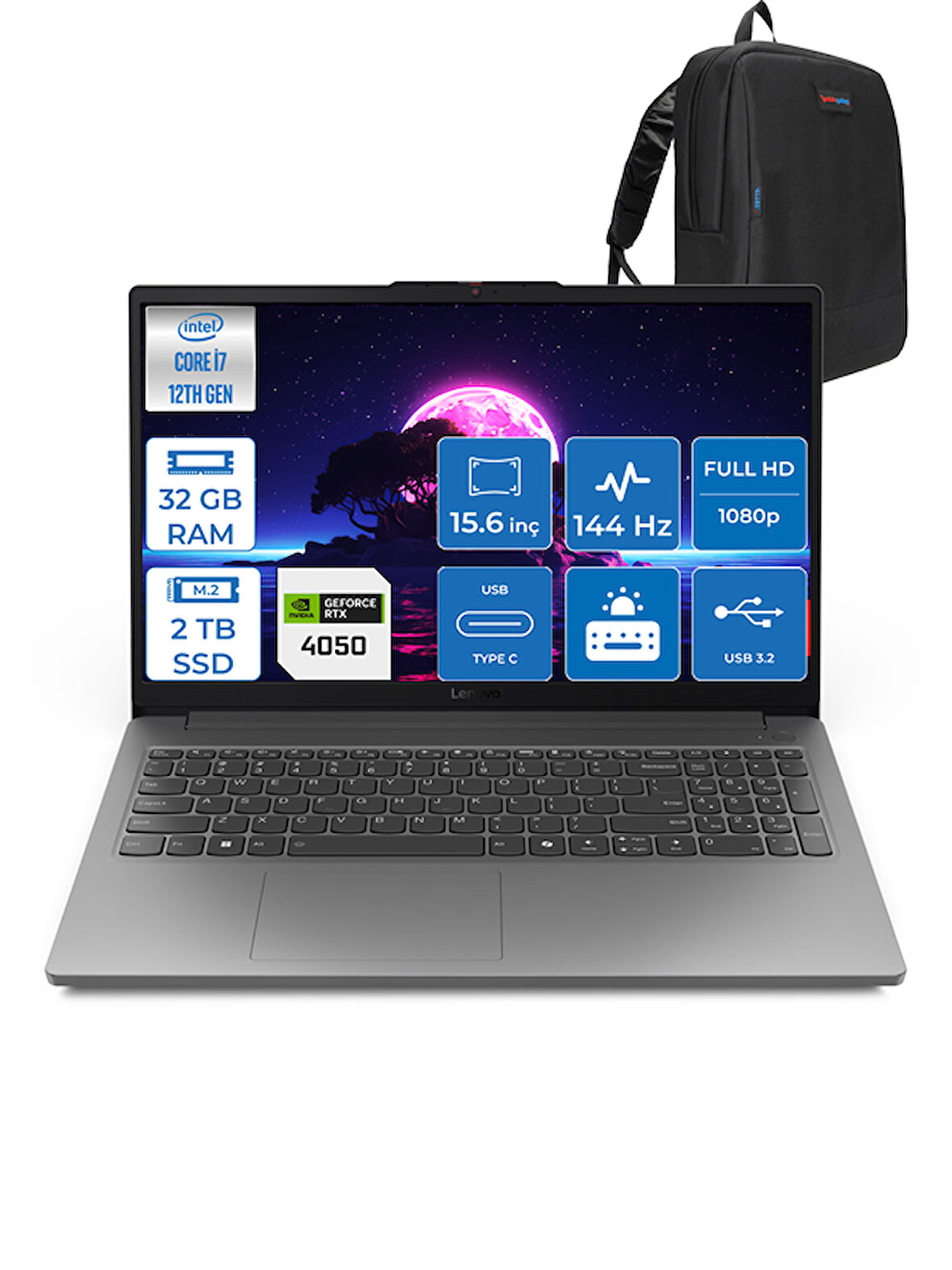 Lenovo Loq Intel Core I7 12650HX 32GB Ddr5 2tb SSD 6GB/RTX4050 WIN11PRO 15.6" Fhd 144Hz Yapay Zeka Destekli Taşınabilir Bilgisayar 15IAX9EP11 + Zettaçanta