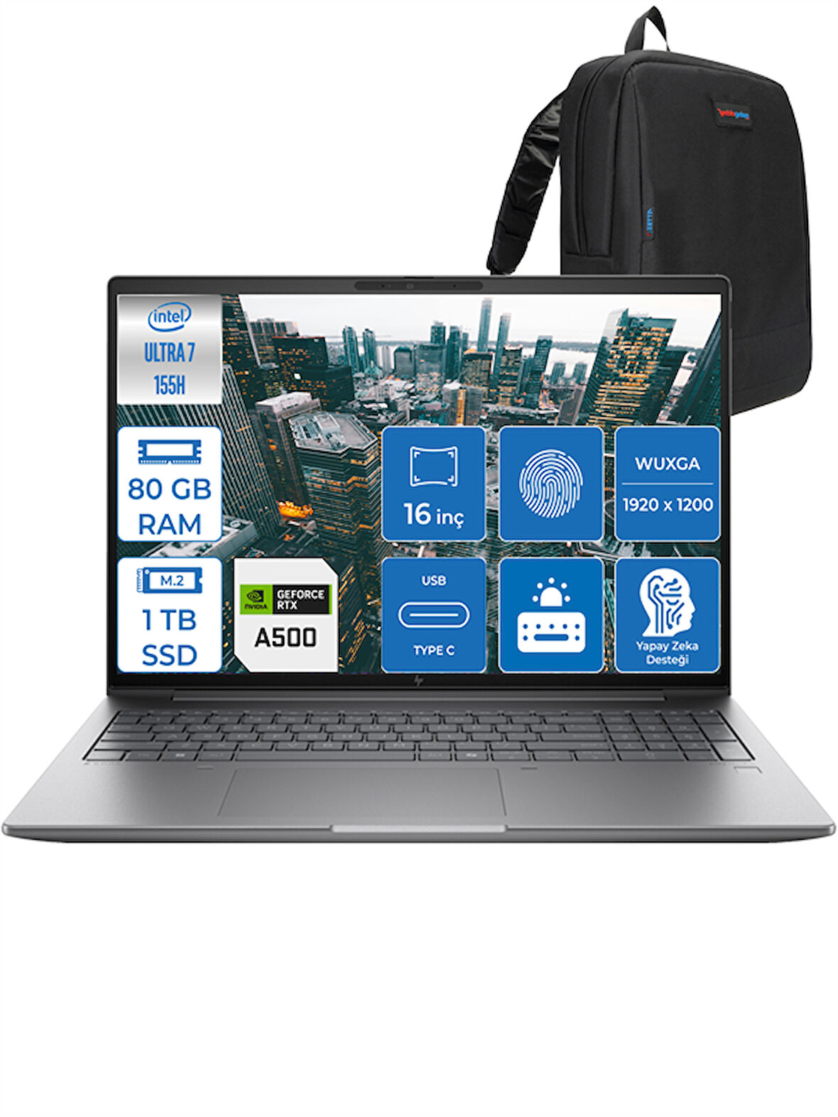 Zbook Power 16 G11 Intel Core Ultra 7 155H 80GB Ddr5 1tb SSD 16" IPS Wuxga 4GB/RTXA500 Windows 11 Pro Dizüstü Bilgisayar HP8T0U2EAP21 + Zettaçanta