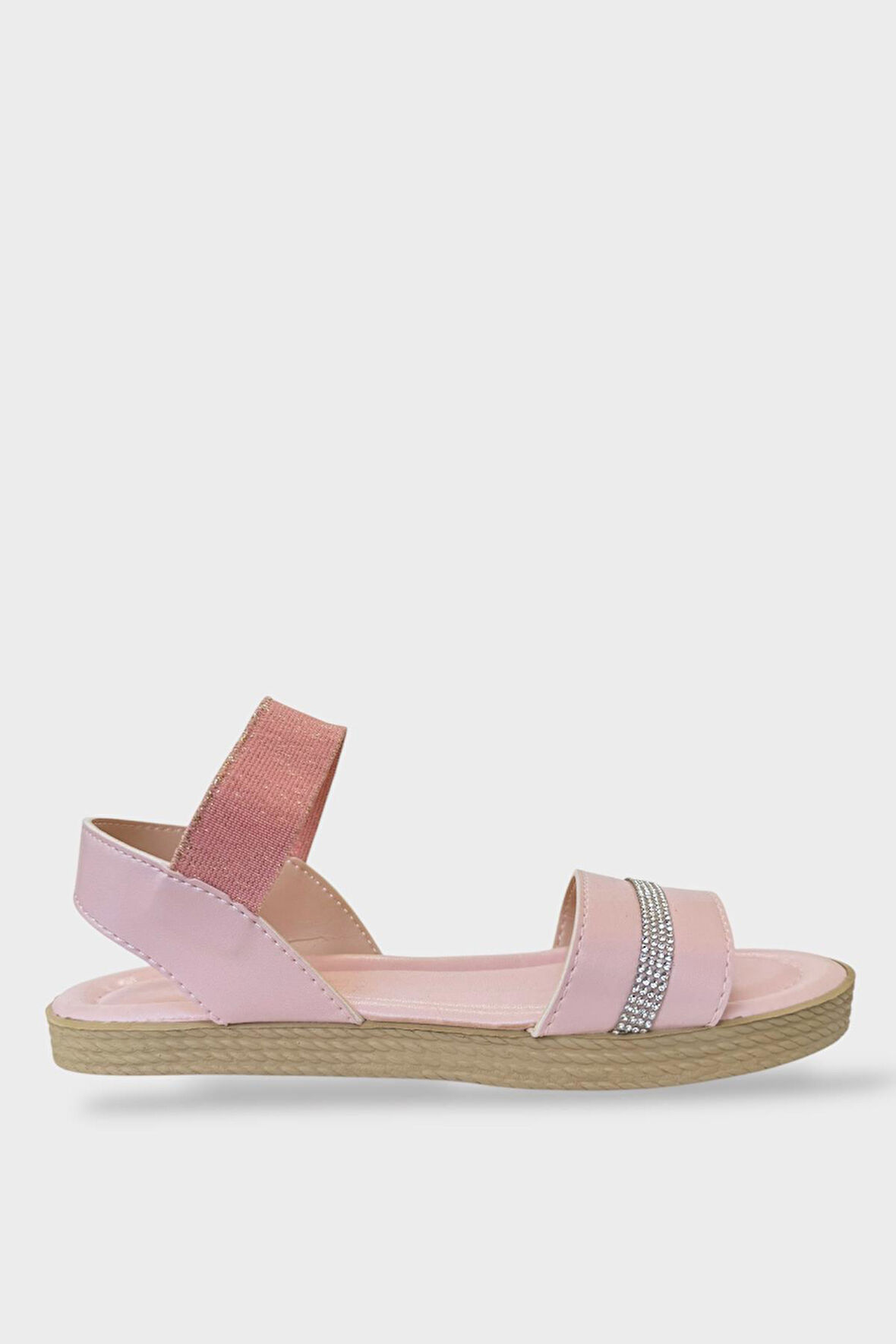 Kadın Taşlı Tek Bant Lastik Detaylı Sandalet PUDRA