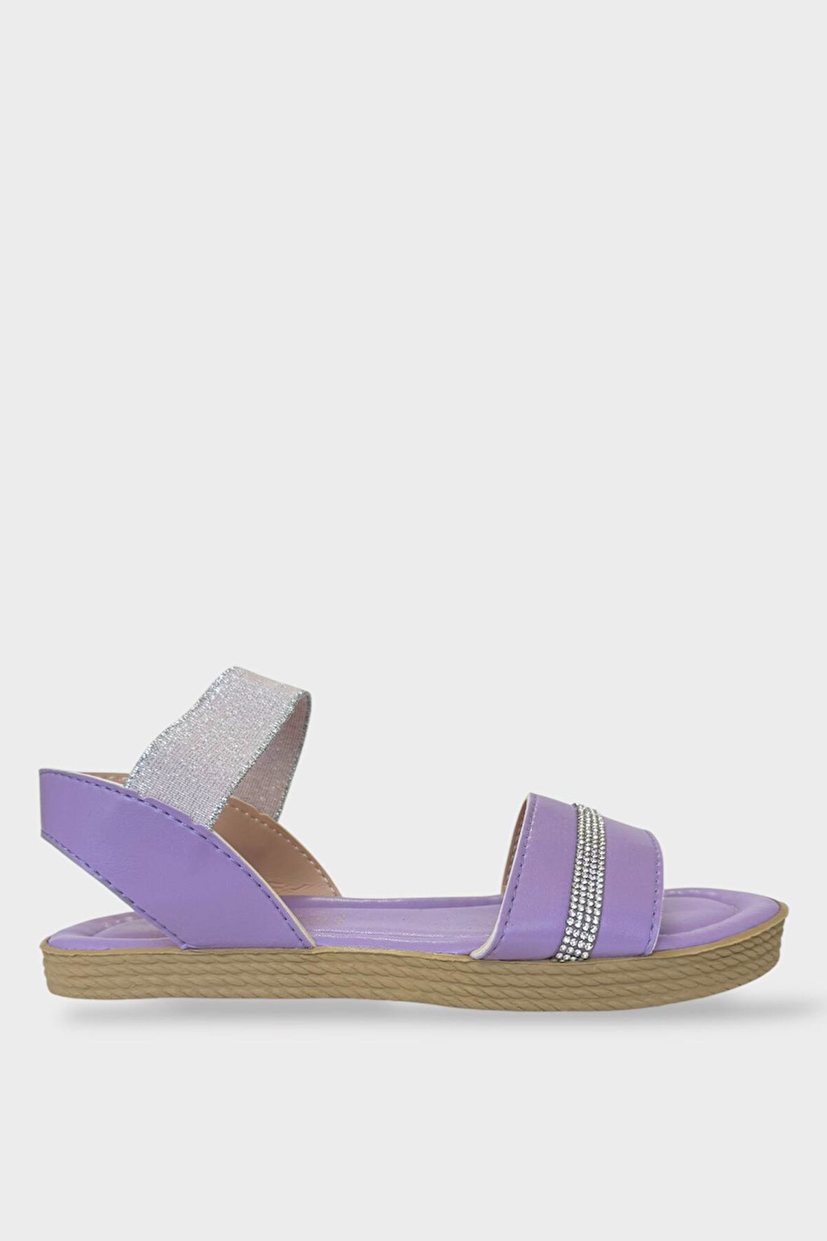 Kadın Taşlı Tek Bant Lastik Detaylı Sandalet Lila