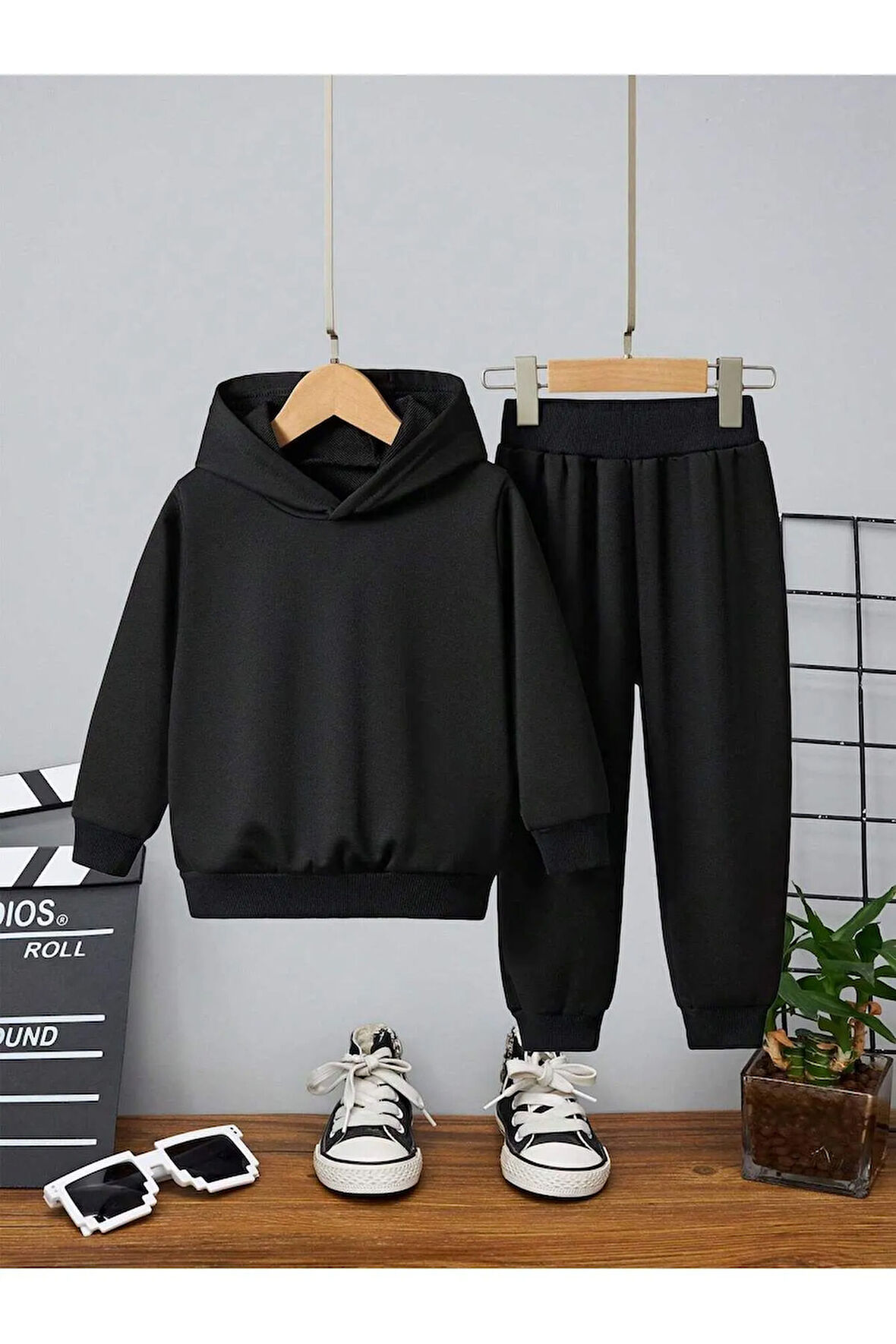 Çocuk Unisex Oversize Kapüşonlu Eşofman Takımı Basic İçi Pamuklu