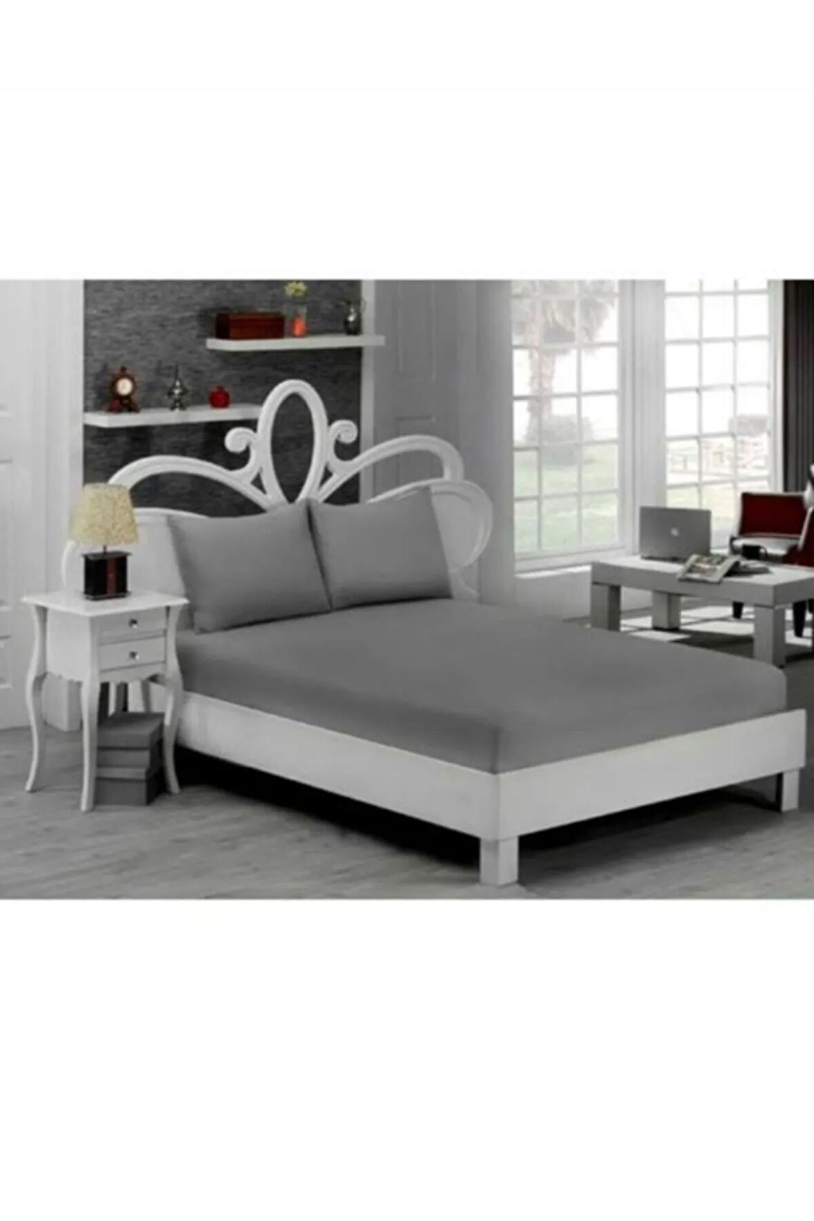 160x200+30 Cm Fitted Kumaş Çarşaf Antrasit Çift Kişilik