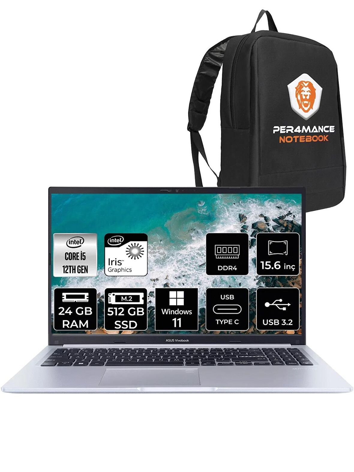 ASUS Vivobook 15 X1502ZA i5 1235U 24GB RAM 512GB SSD 15.6'' FHD W11HOME EJ1068 & PER4 ÇANTA