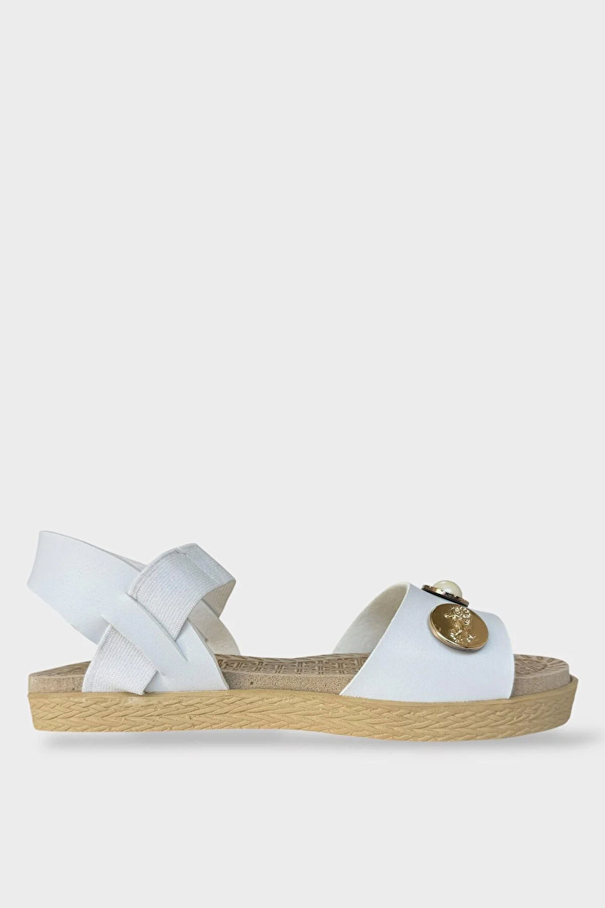 Kadın Tek Bant Aksesuarlı  Bilek Lastik Detaylı Sandalet BEYAZ