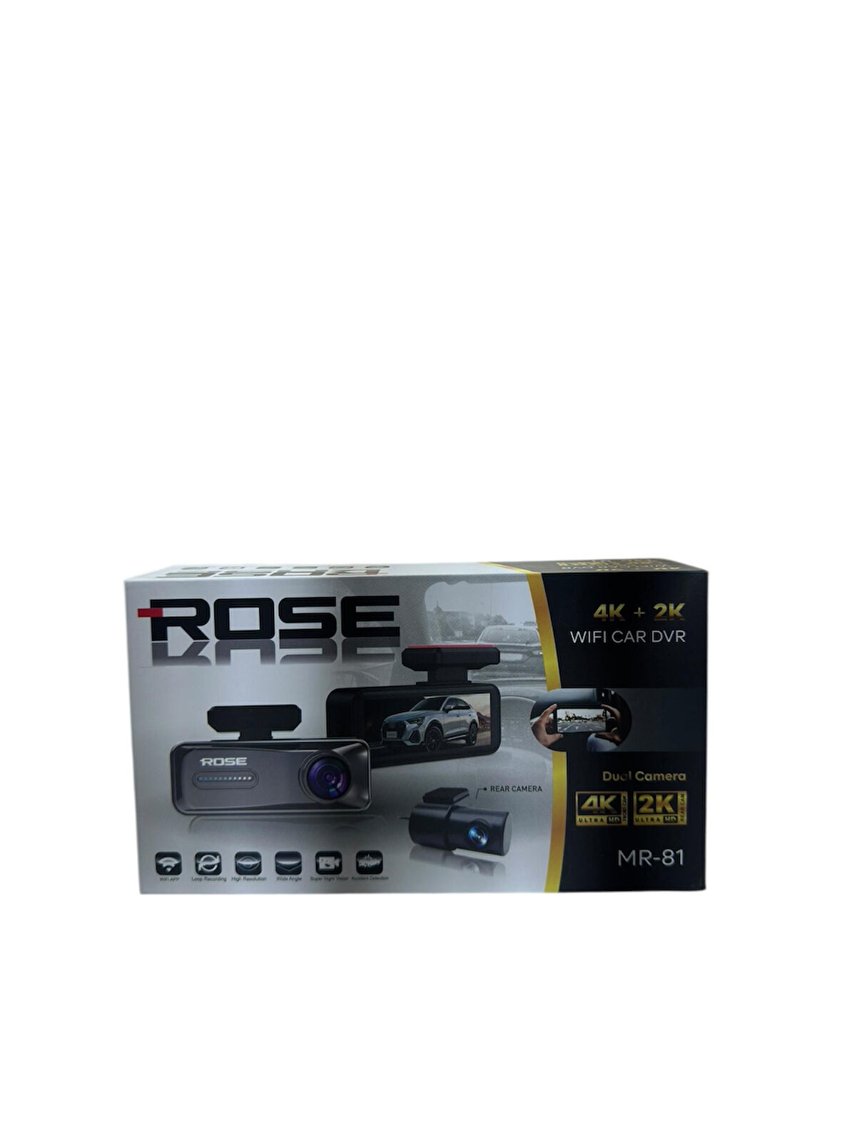 Rose MR-81 2 Kameralı Led Ekranlı Gece Görüşlü 4K+2K Araç İçi Ve Arka Wi-Fi Uzaktan İzleme Kamera