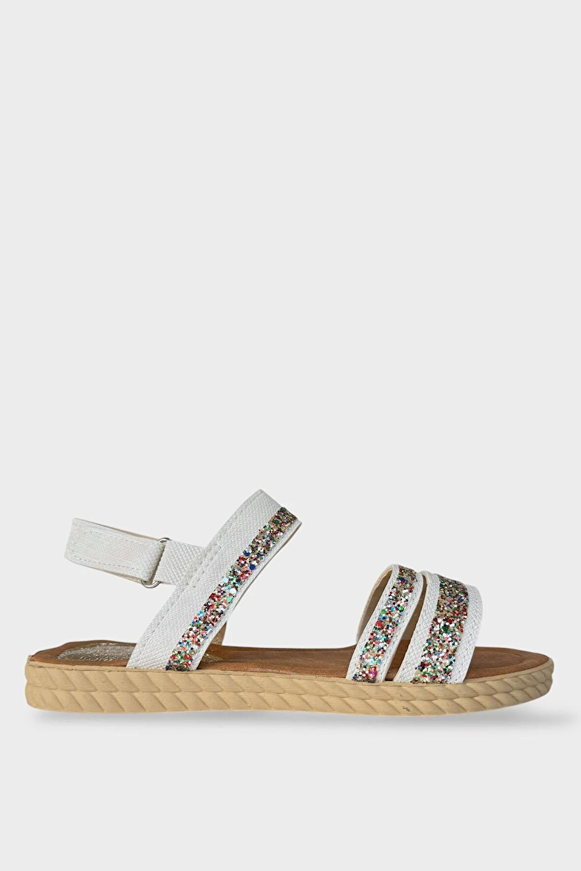 Kadın Cırtlı Bant Detaylı Sandalet BEYAZ